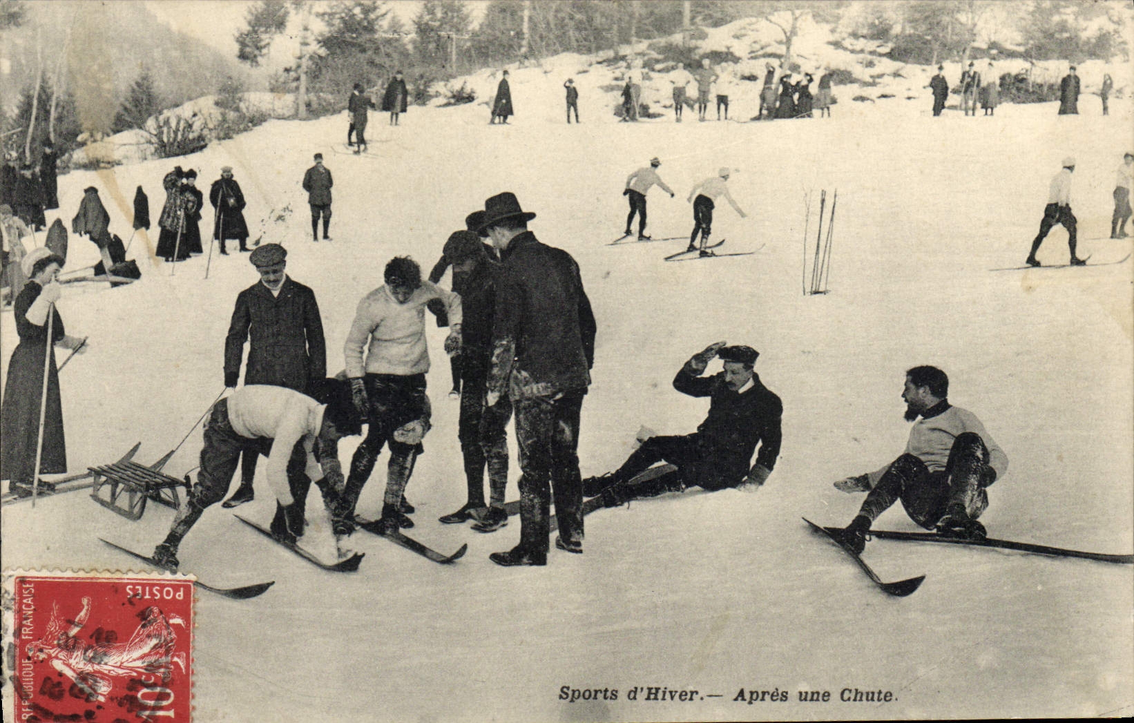 VINTAGE POSTCARD Winter sports Ski After a fall