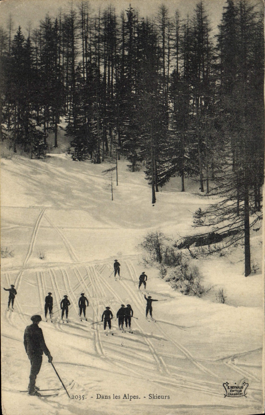 VINTAGE POSTCARD Winter sports Ski Skiers Alpine hunters