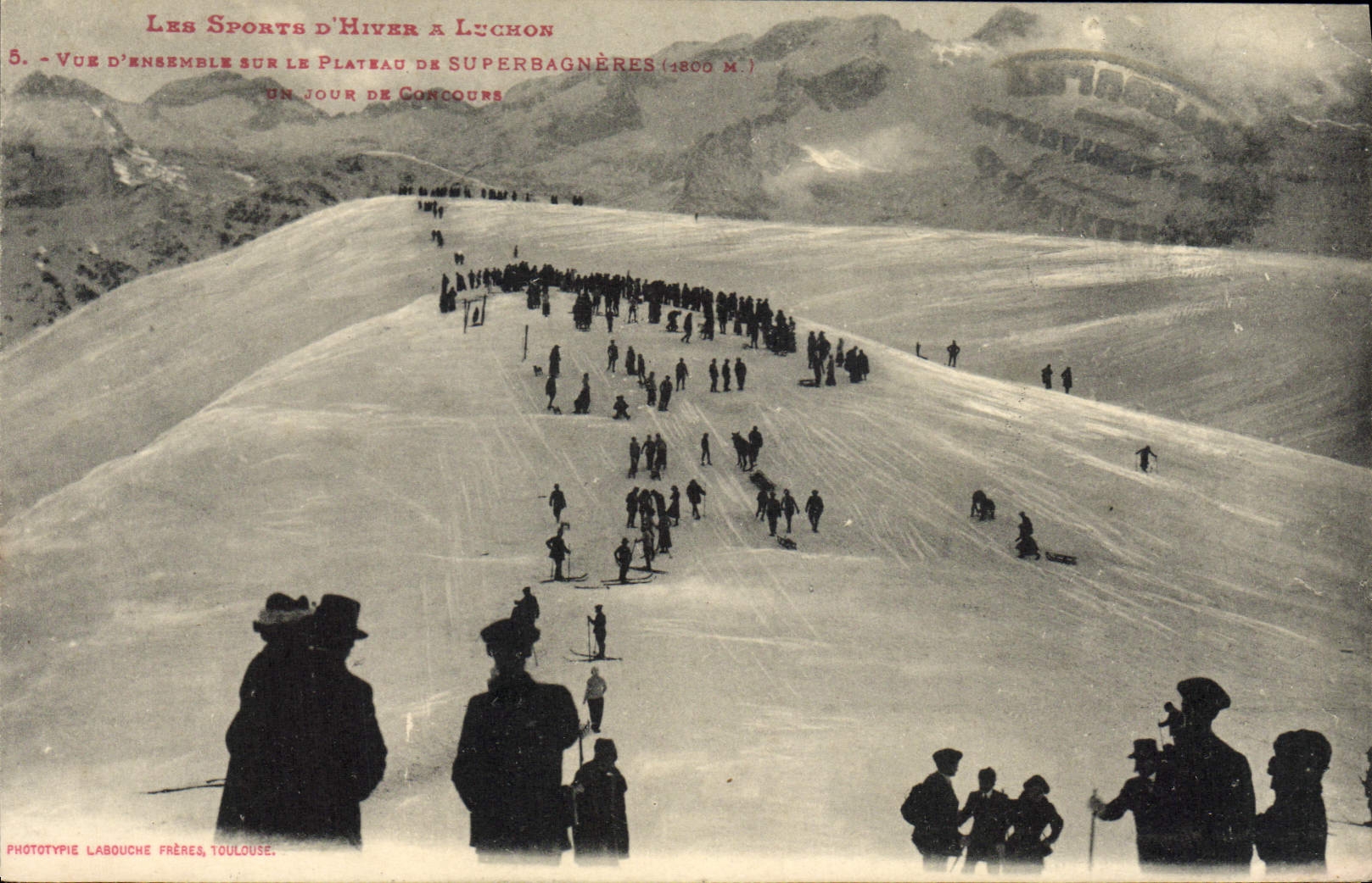 VINTAGE POSTCARD Winter sports Ski Luchon Overall picture on the plate of Superbagneres