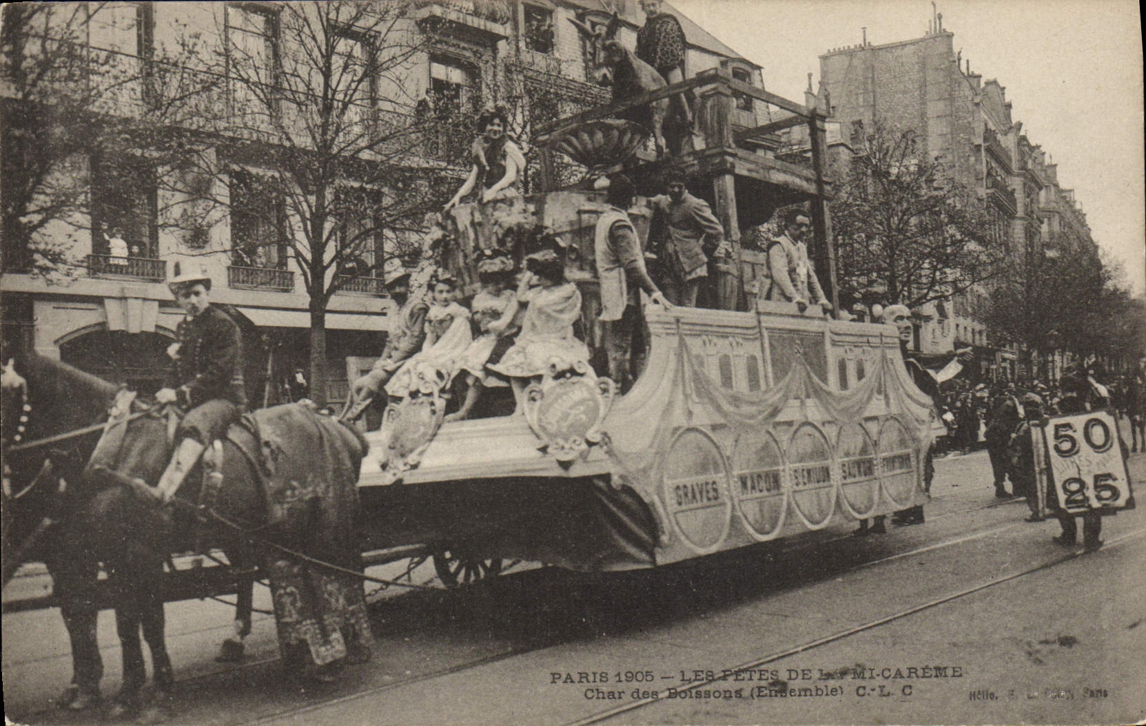 VINTAGE POSTCARD Paris Alcohol 1905 festivals of the Semi Lent Tank of drinks