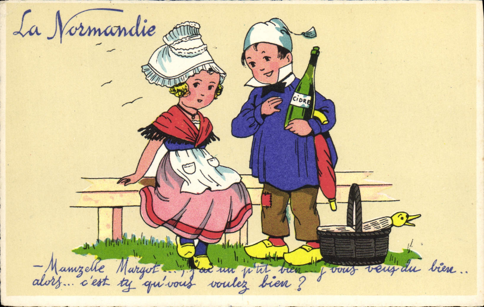 VINTAGE POSTCARD Alcohol Normandy Children
