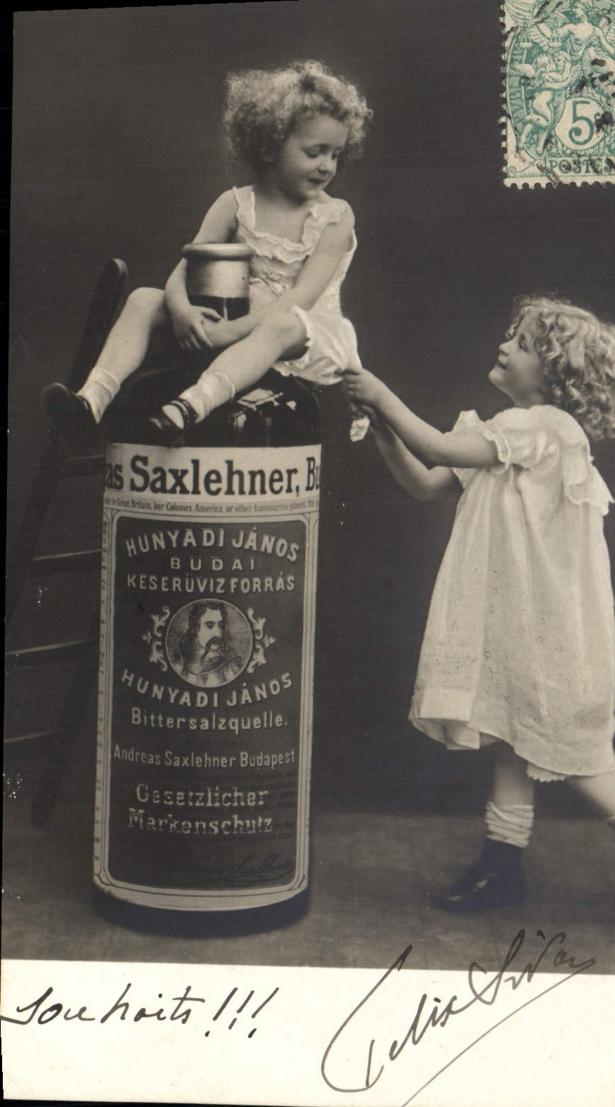 VINTAGE POSTCARD Alcohol Saxlehner Children