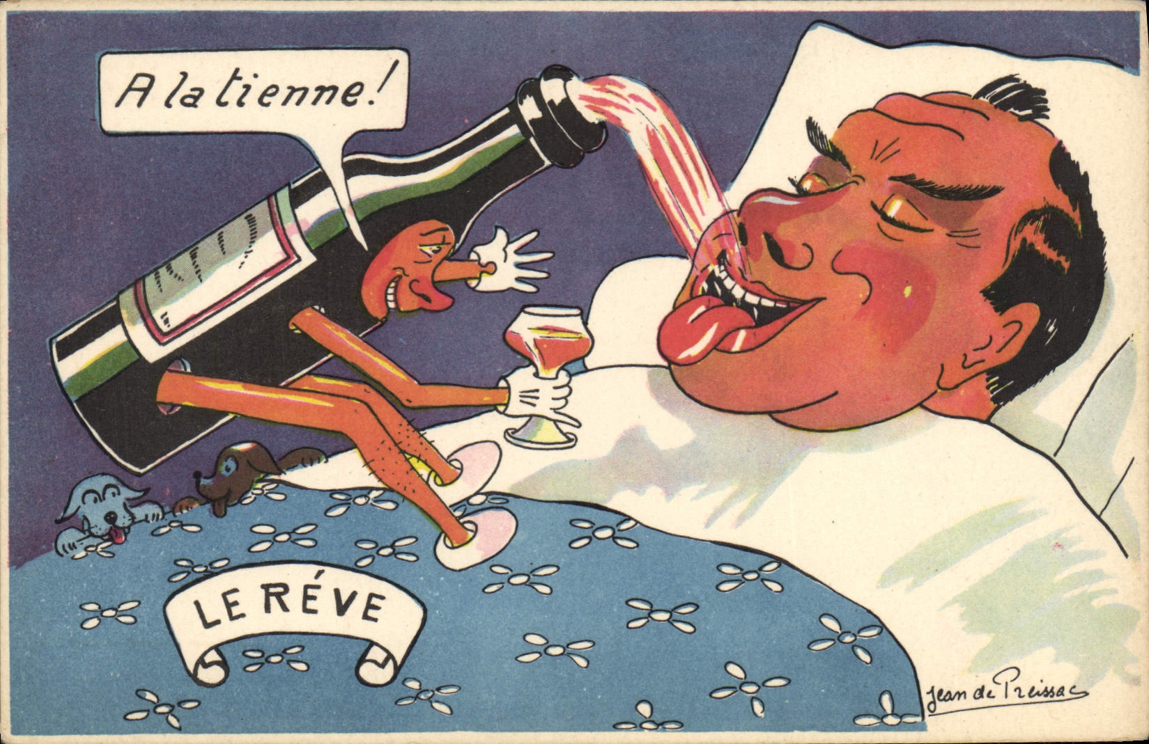 VINTAGE POSTCARD Alcohol Man the dream Jean de Preissac