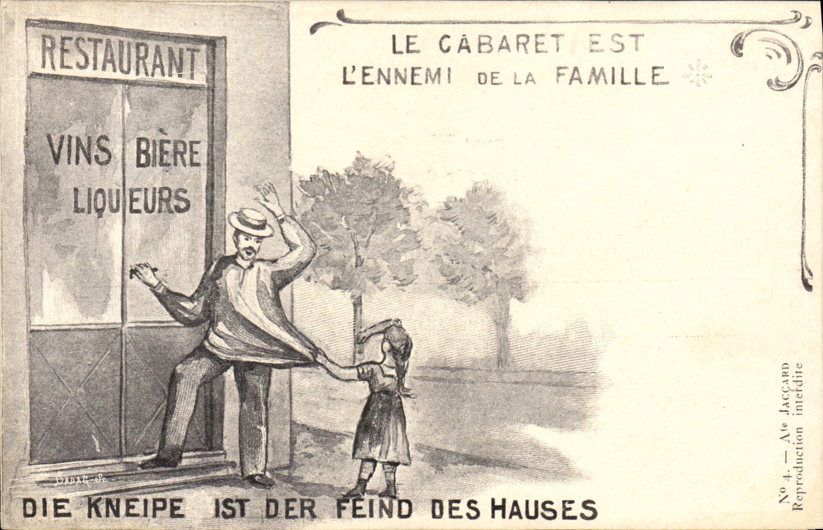 VINTAGE POSTCARD Alcool the cabaret is the enemy of the family Vins Beer Liquors