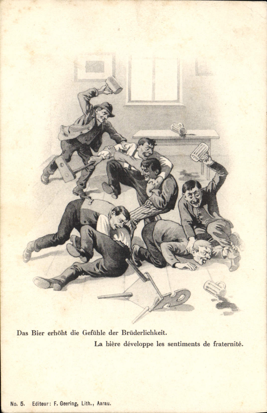 VINTAGE POSTCARD Alcool the beer develops the feelings of fraternity