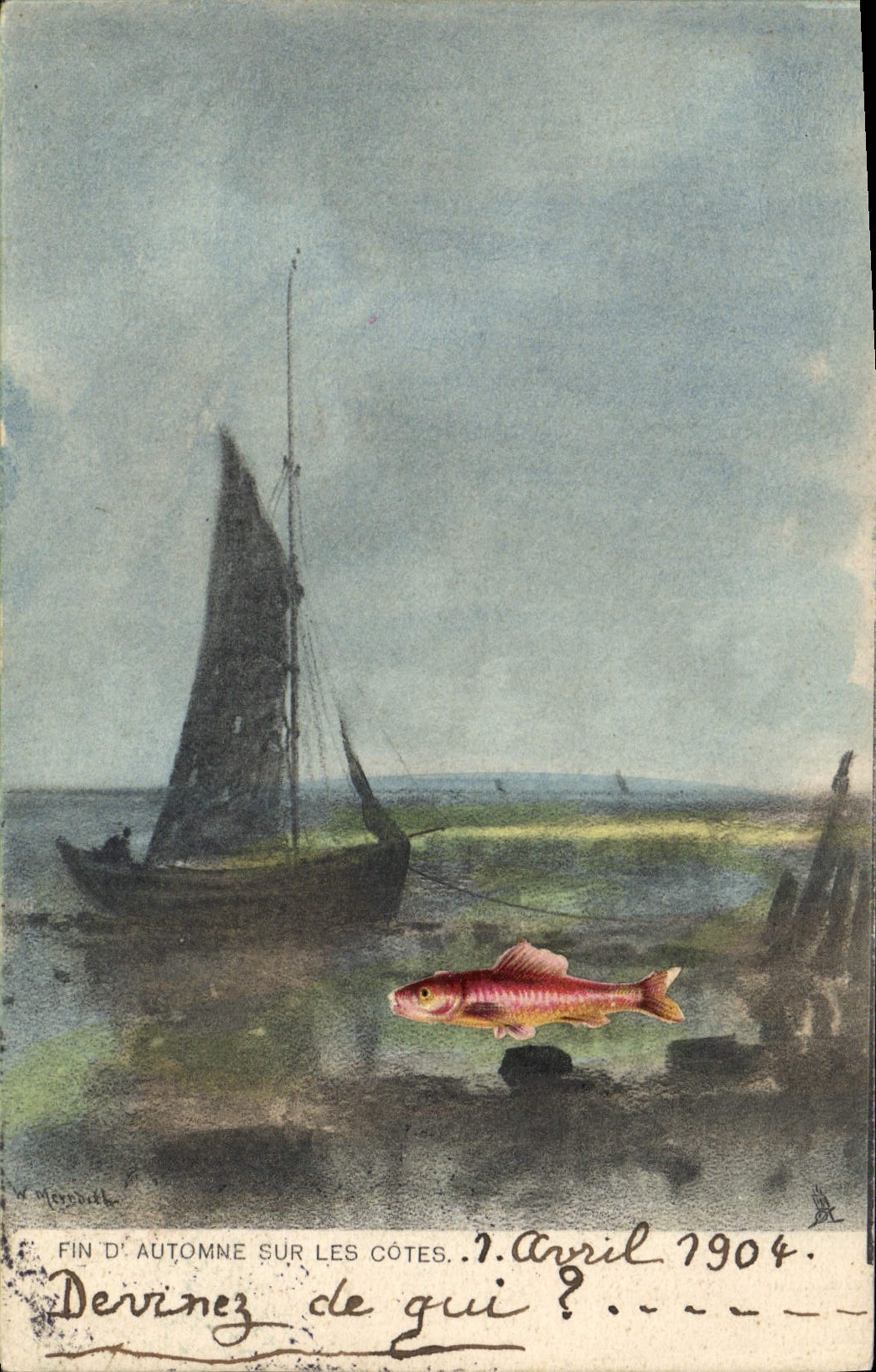 VINTAGE POSTCARD Fine Sailing Boat of autumn on the Poisson dimensions