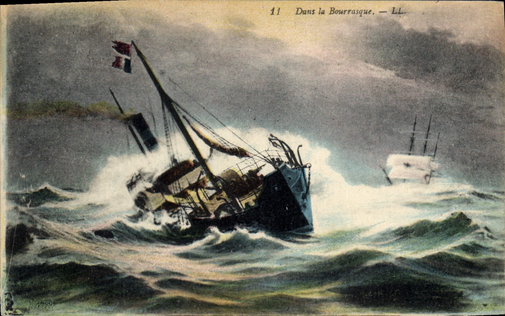 VINTAGE POSTCARD Boat In the gust of wind