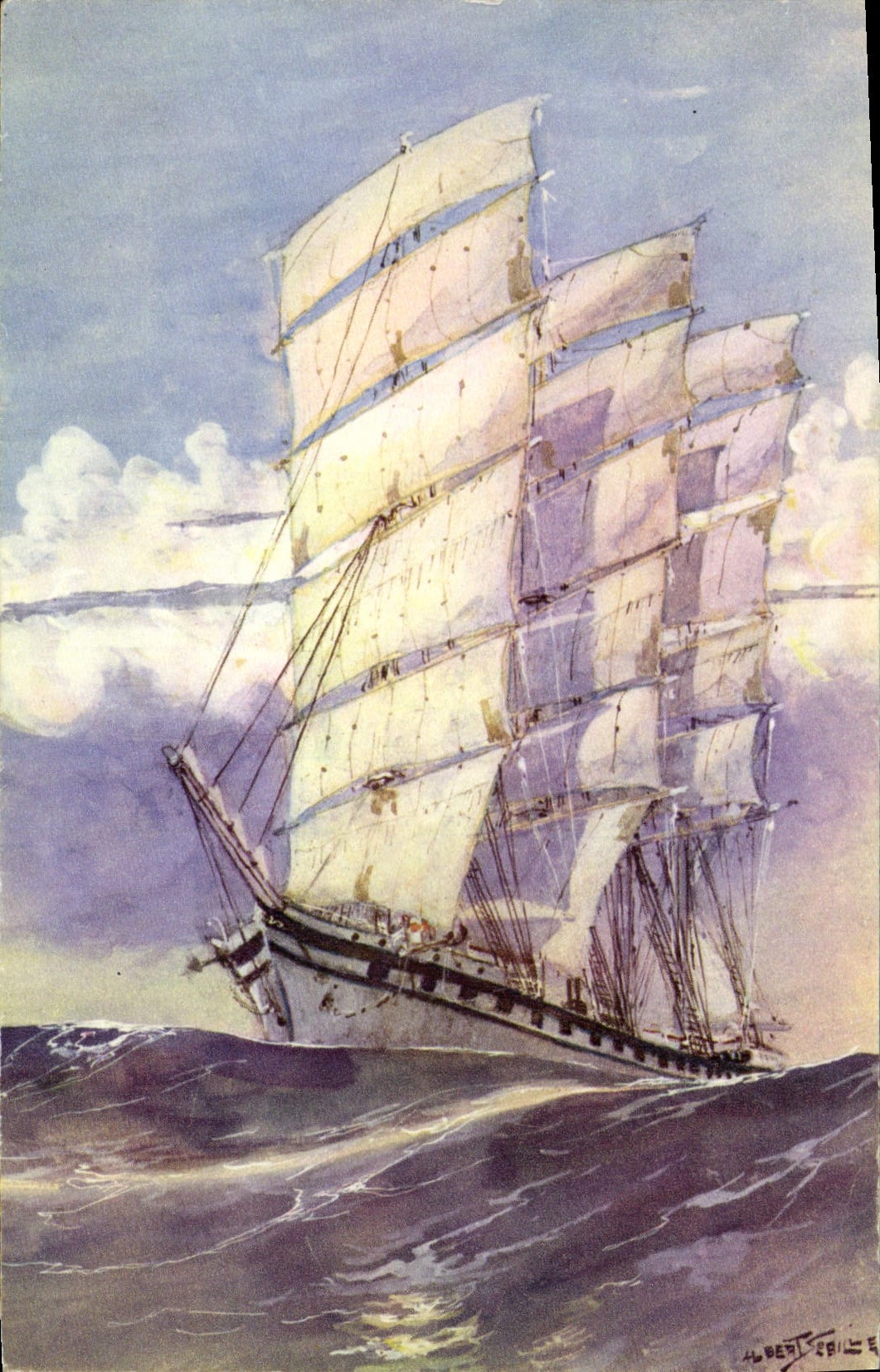 VINTAGE POSTCARD Sailing Bateau Border Wooden bowl