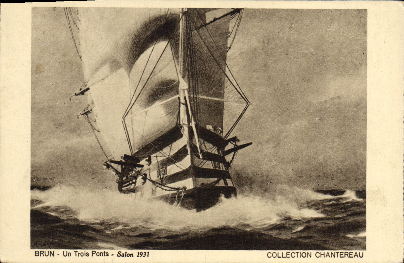 VINTAGE POSTCARD Sailing Boat Brown One three Chentereau bridges