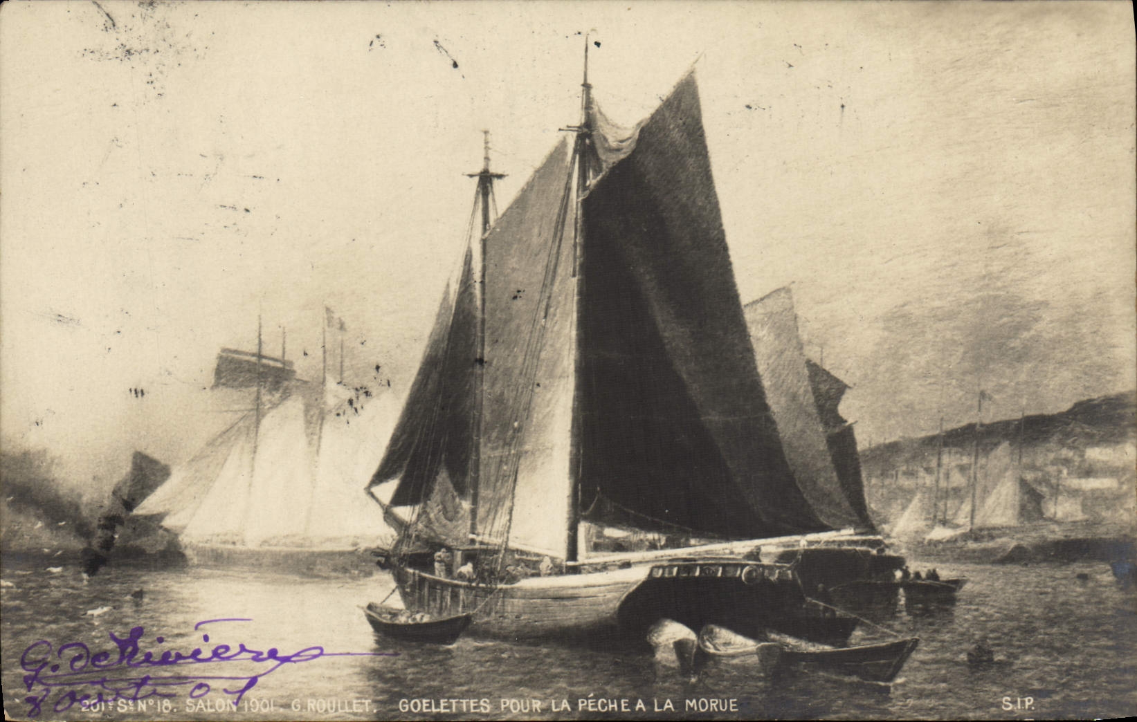 CPA Bateau Voilier Salon 1901 Goelettes pour la peche a la morue 