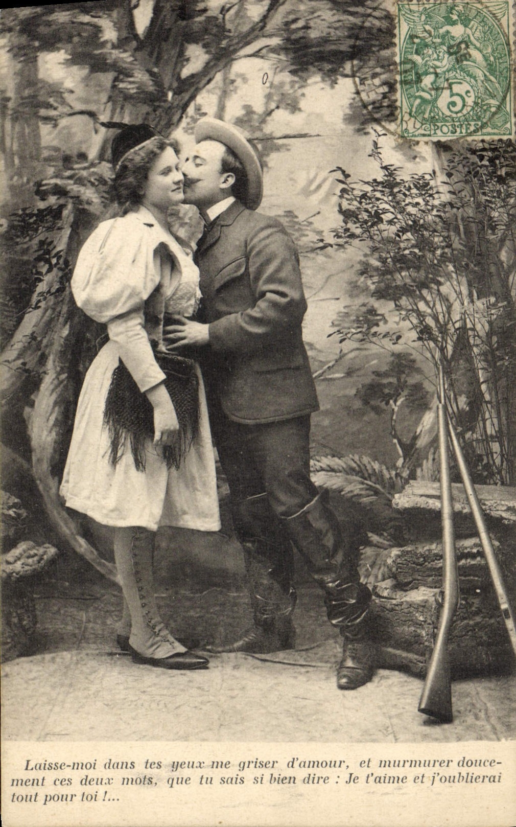 CPA Nu erotique Femme Chasse Chasseur