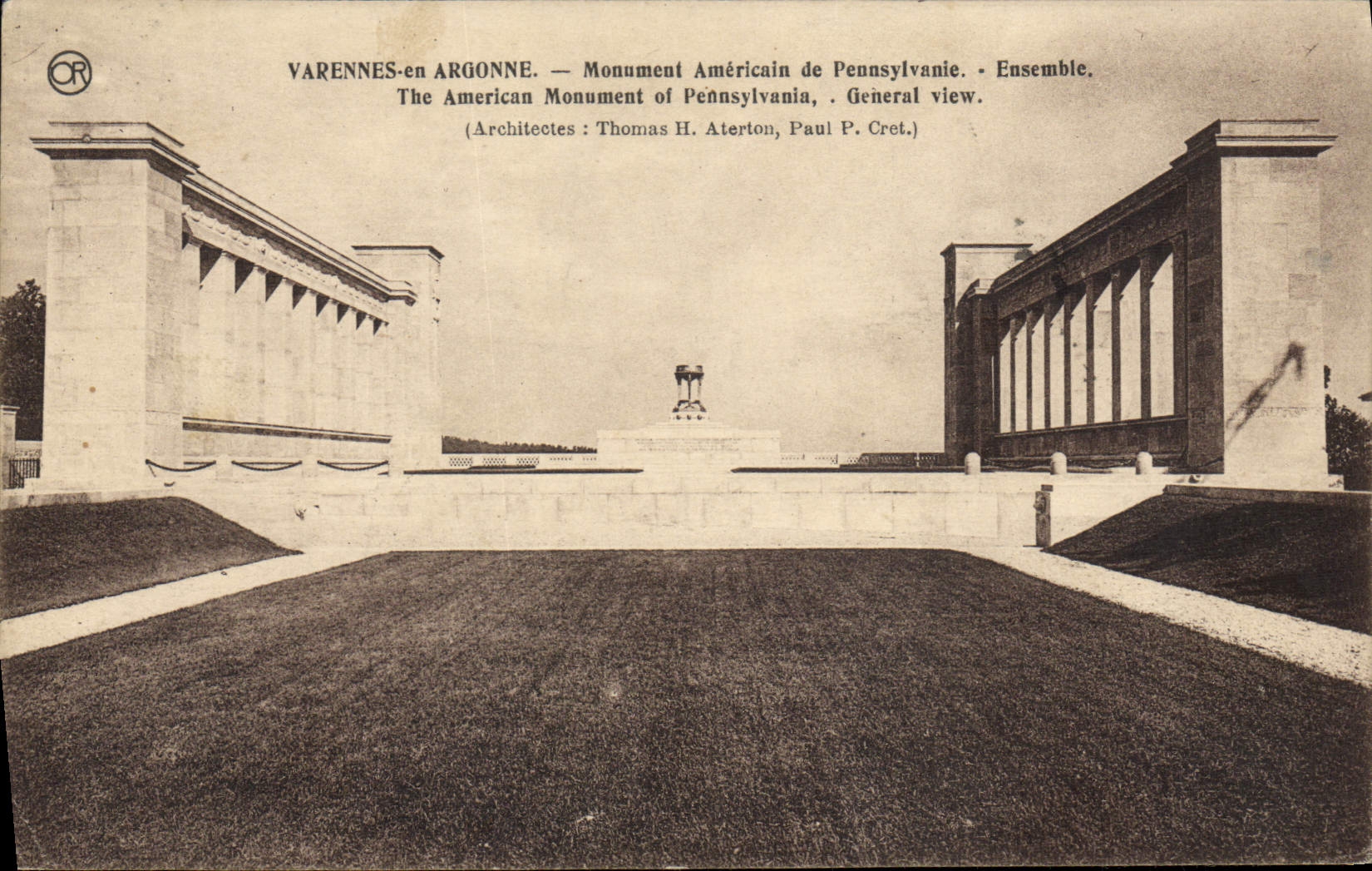 VINTAGE POSTCARD Militaria Varennes in Argonne American Monument of Pennsylvania Unit Label ND of Lorette