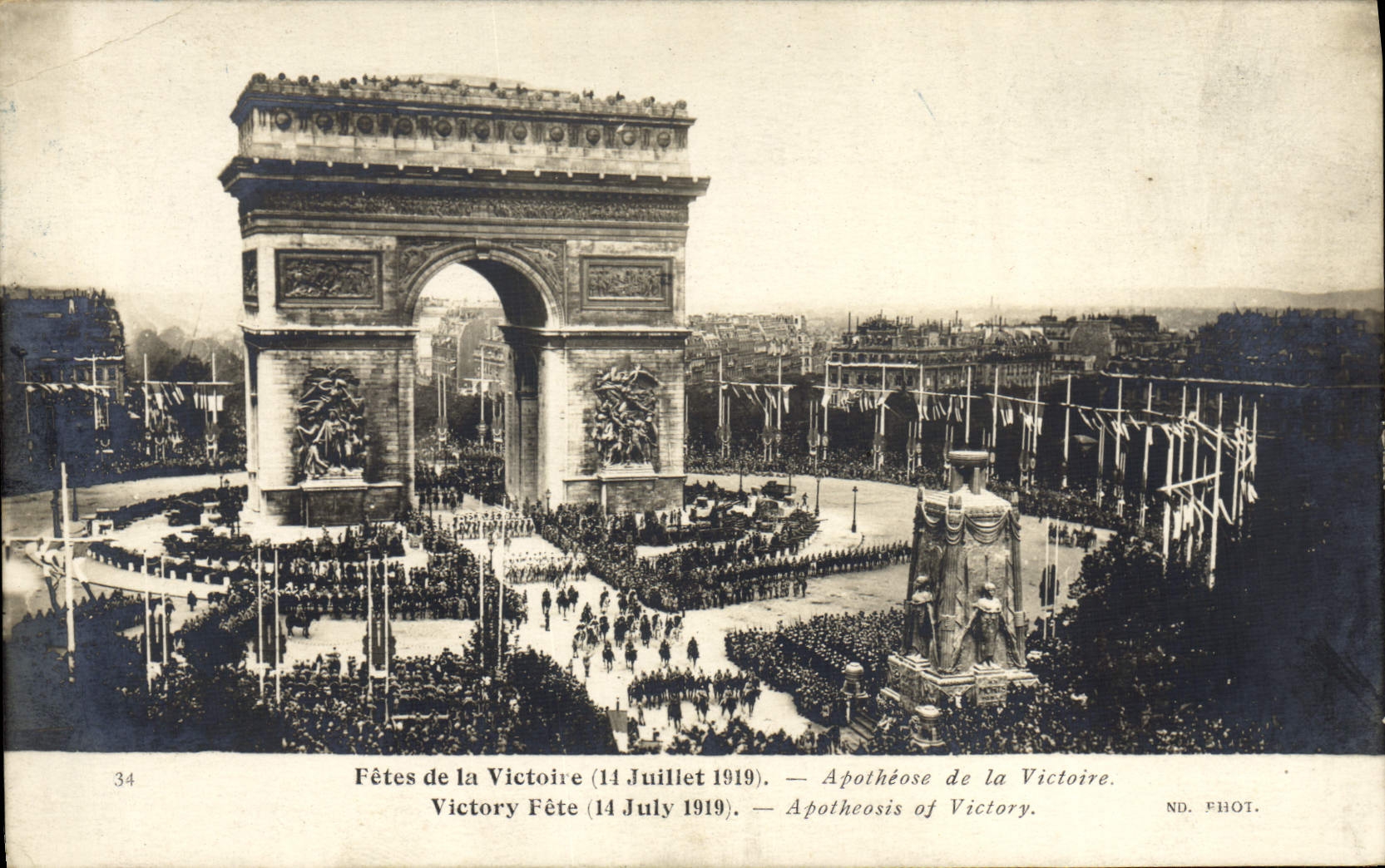 VINTAGE POSTCARD Militaria Festivals of the victory July 14th, 1919 Apotheosis of the Victoire