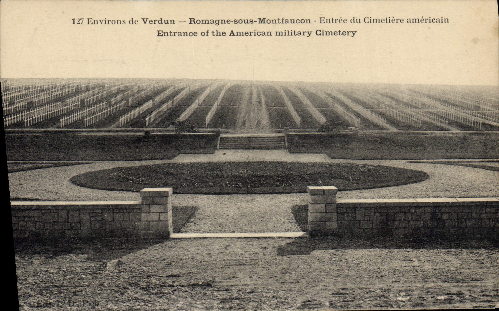 VINTAGE POSTCARD Militaria Surroundings of Verdun Romagna under Montfaucon Entered of the American cemetery