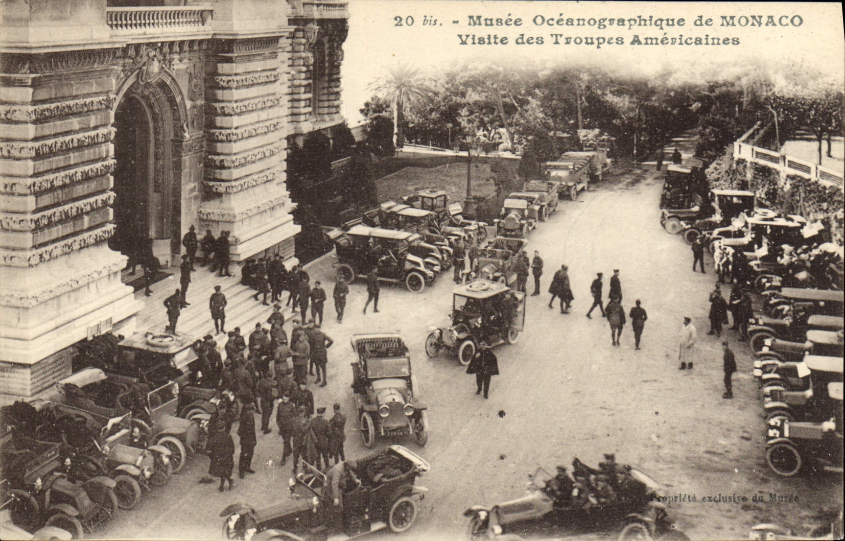 VINTAGE POSTCARD oceanographical Militaria Musee of Monaco Visits American troops