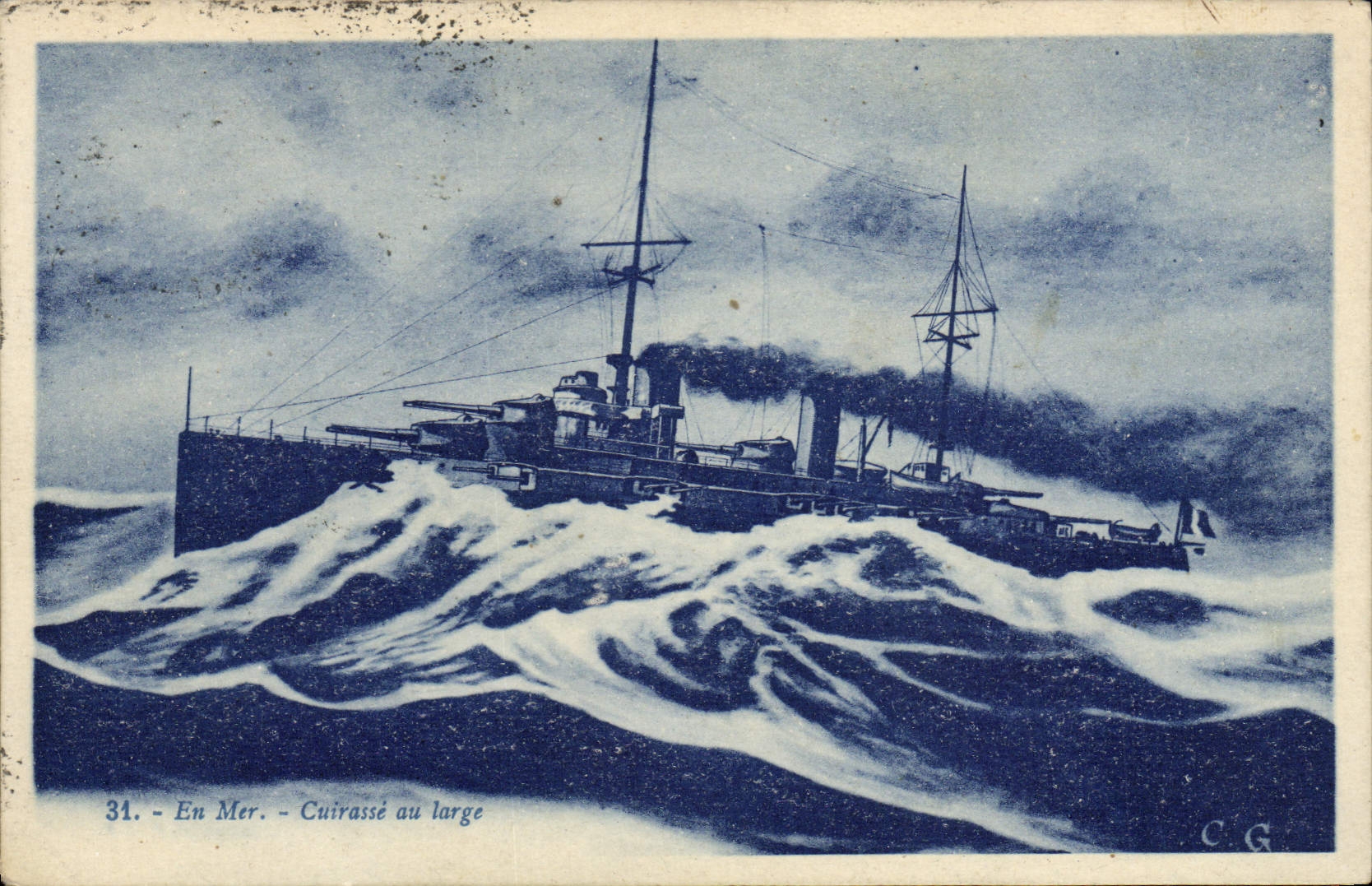 CPA Bateau Guerre En mer Cuirasse au large 
