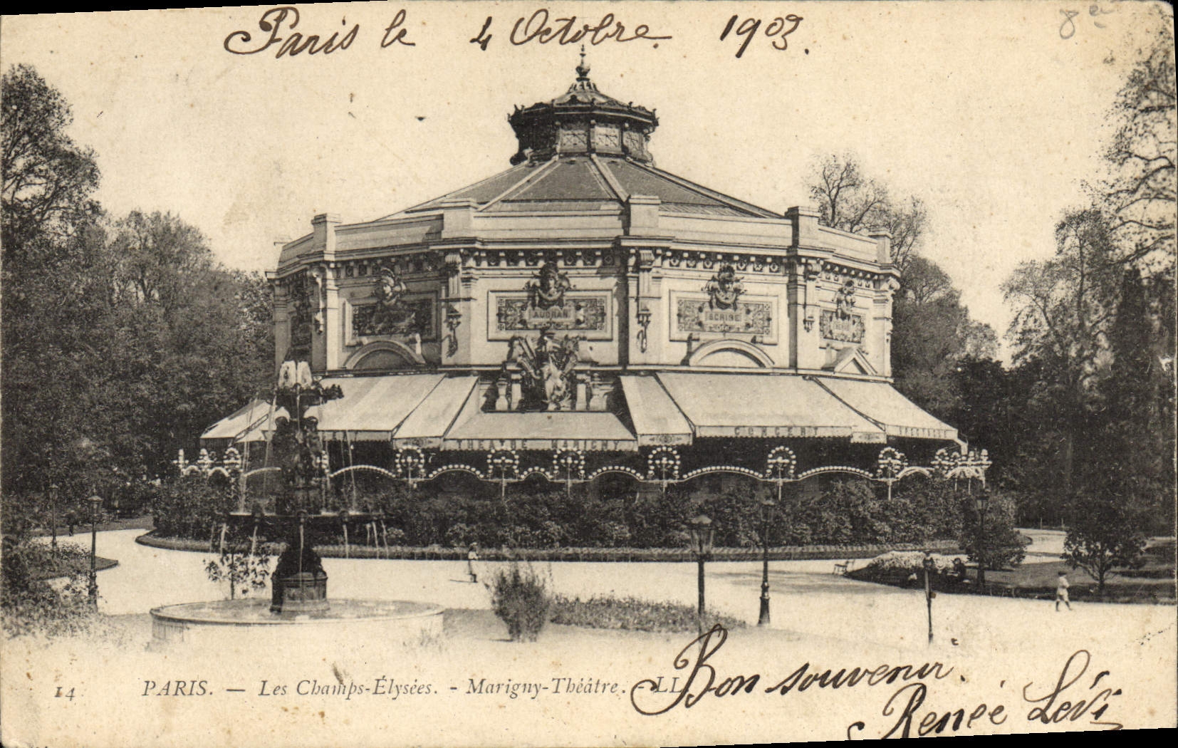 VINTAGE POSTCARD Paris the Champs Elysées Marigny Theater