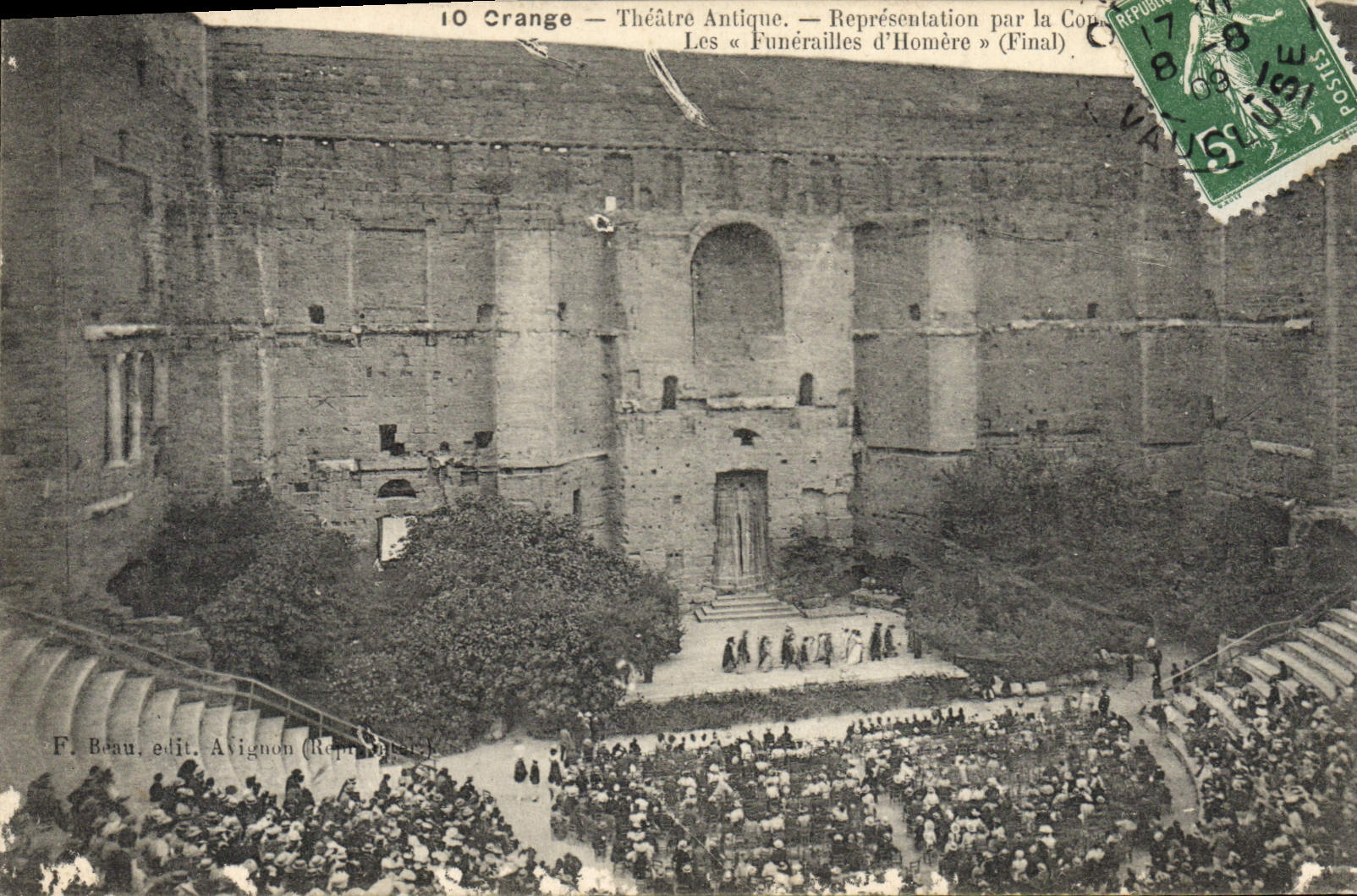 VINTAGE POSTCARD ancient Theater Representation funeral of Orange Homere