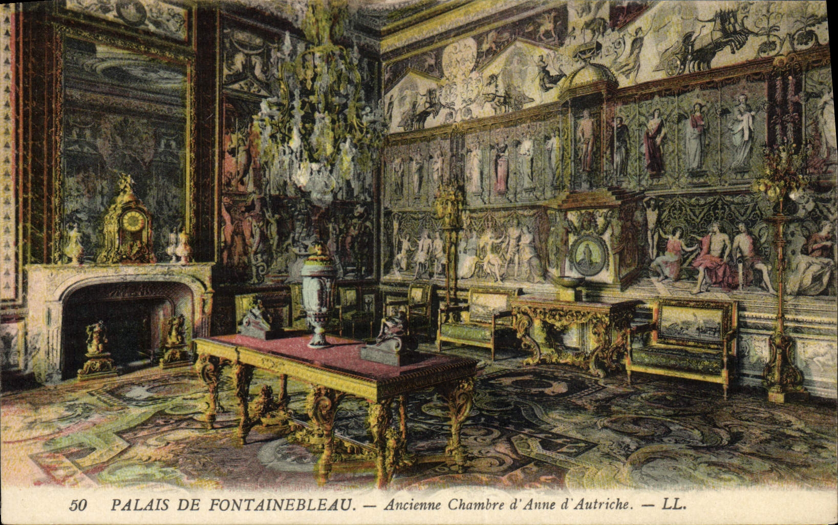 VINTAGE POSTCARD Palate of Fontainebleau Old room of Anne of Austria
