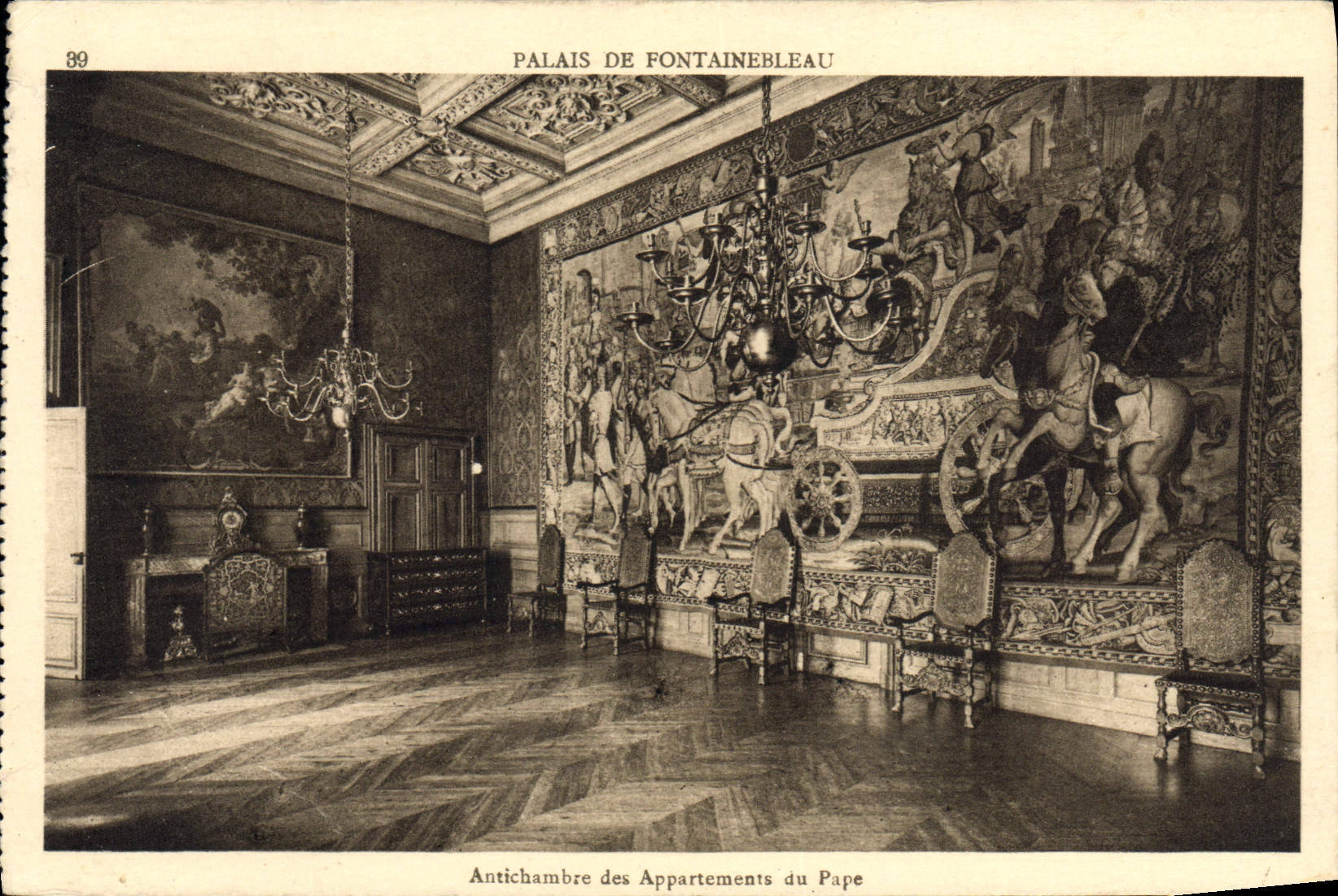VINTAGE POSTCARD Palate of Fontainebleau Anteroom of the apartments of the pope
