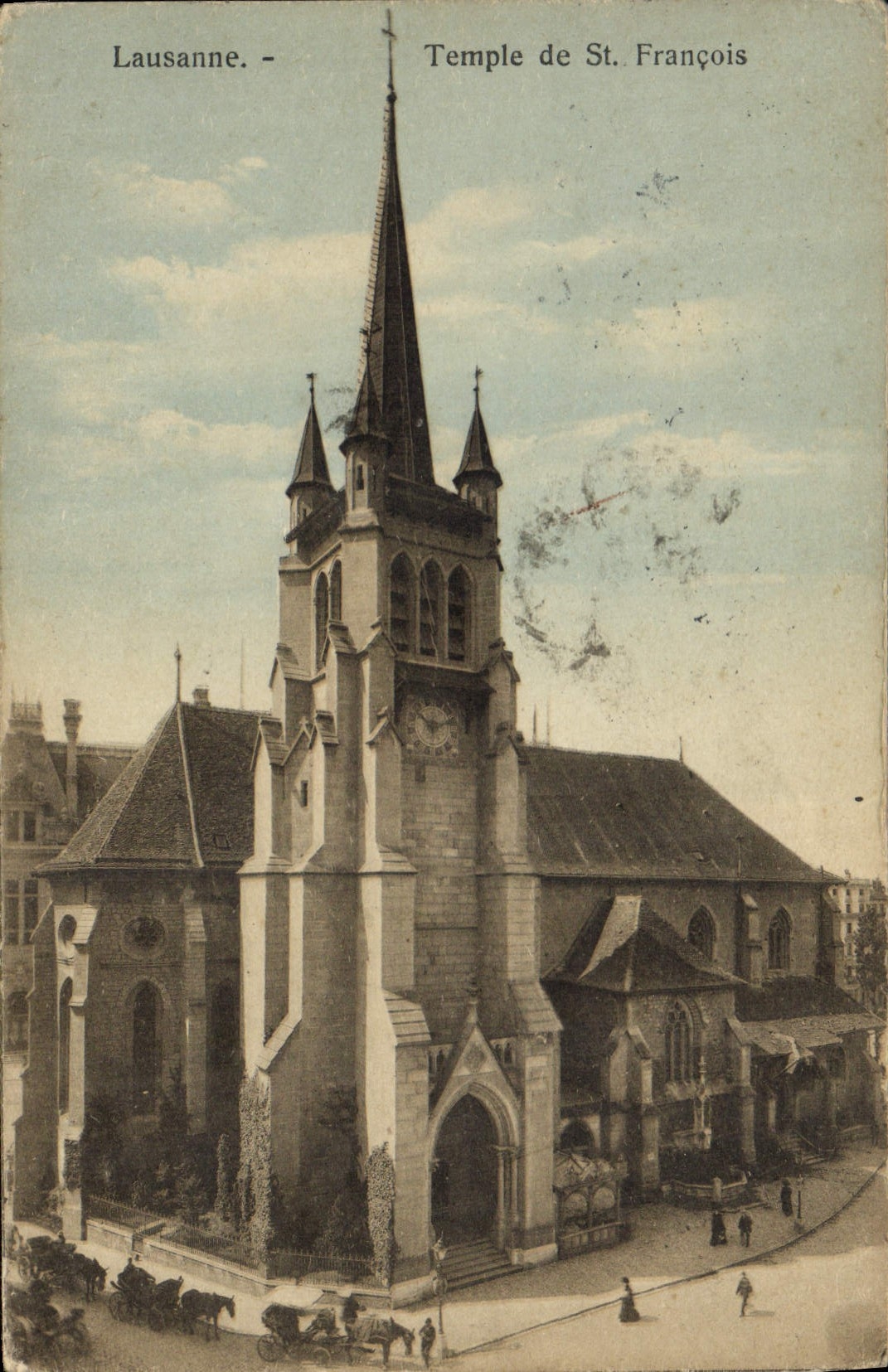 Templo de Lausanne de la POSTAL de la VENDIMIA del Protestant François del St