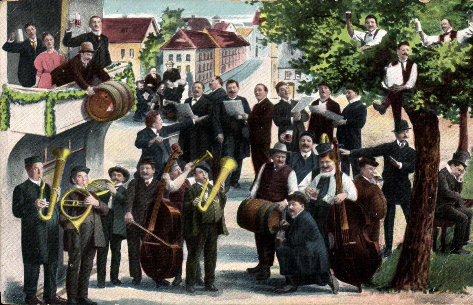 VINTAGE POSTCARD Beer Brewery Violoncello Horns
