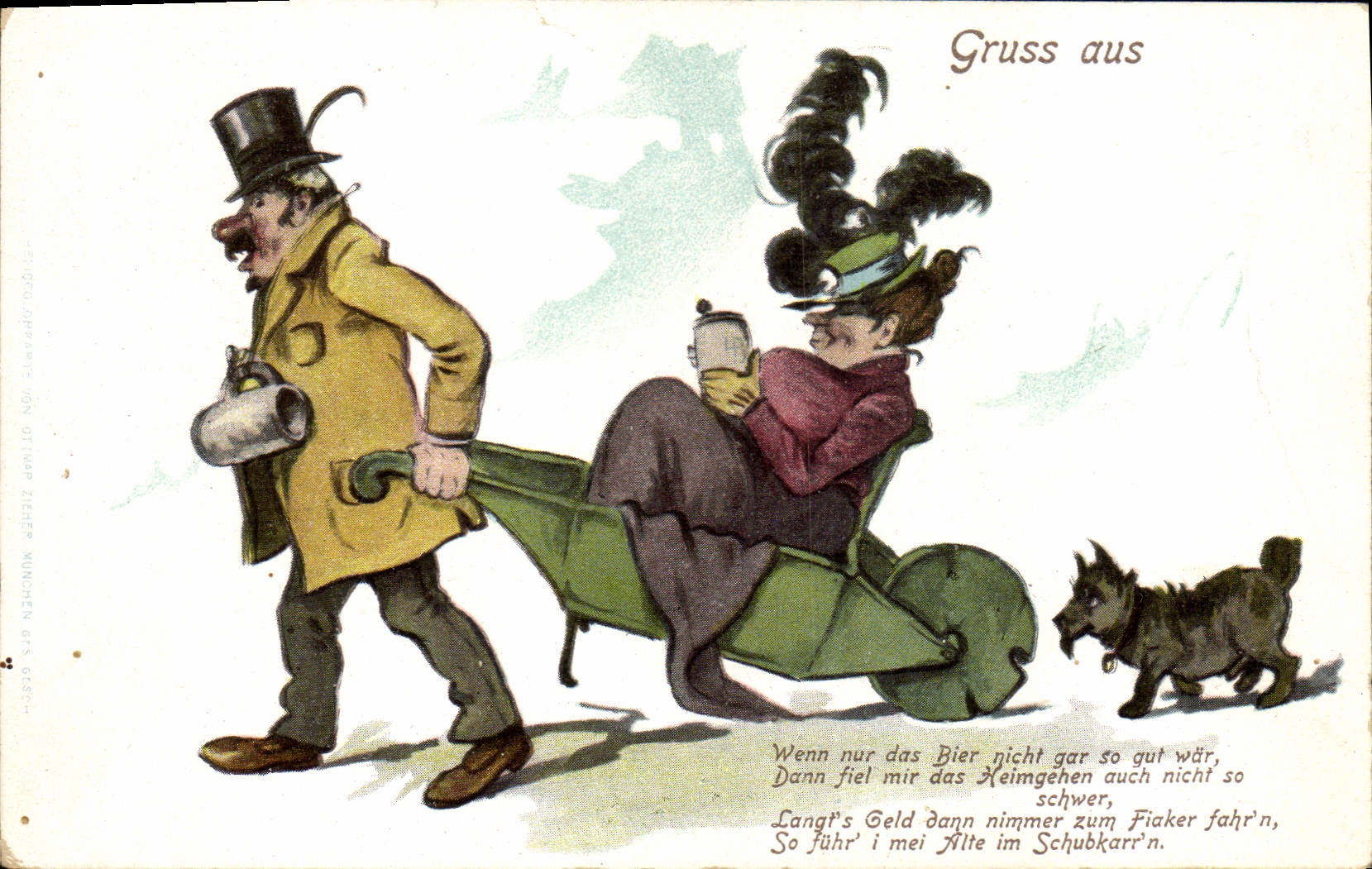 VINTAGE POSTCARD Beer Brewery Woman Cart Dog