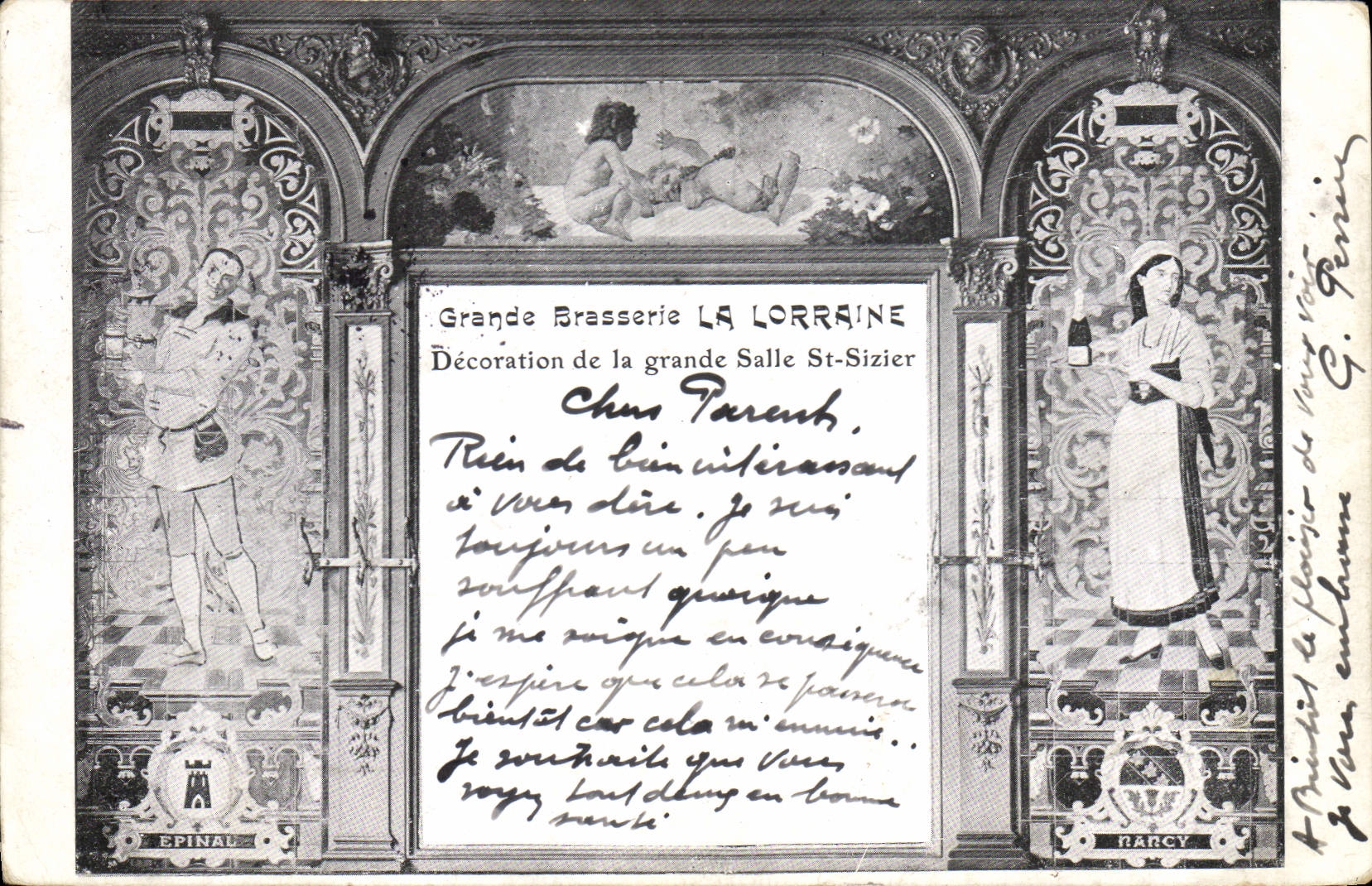 CPA Biere Grande Brasserie La lorraine Decoration de la grande salle St Sizier