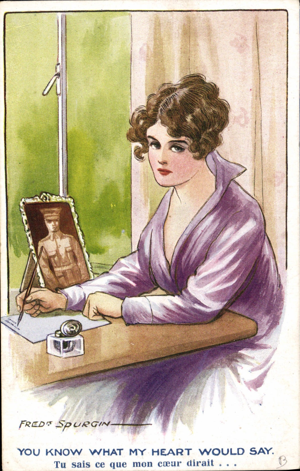 VINTAGE POSTCARD Illustrator Fred Spurgin Woman Militaria Soldier