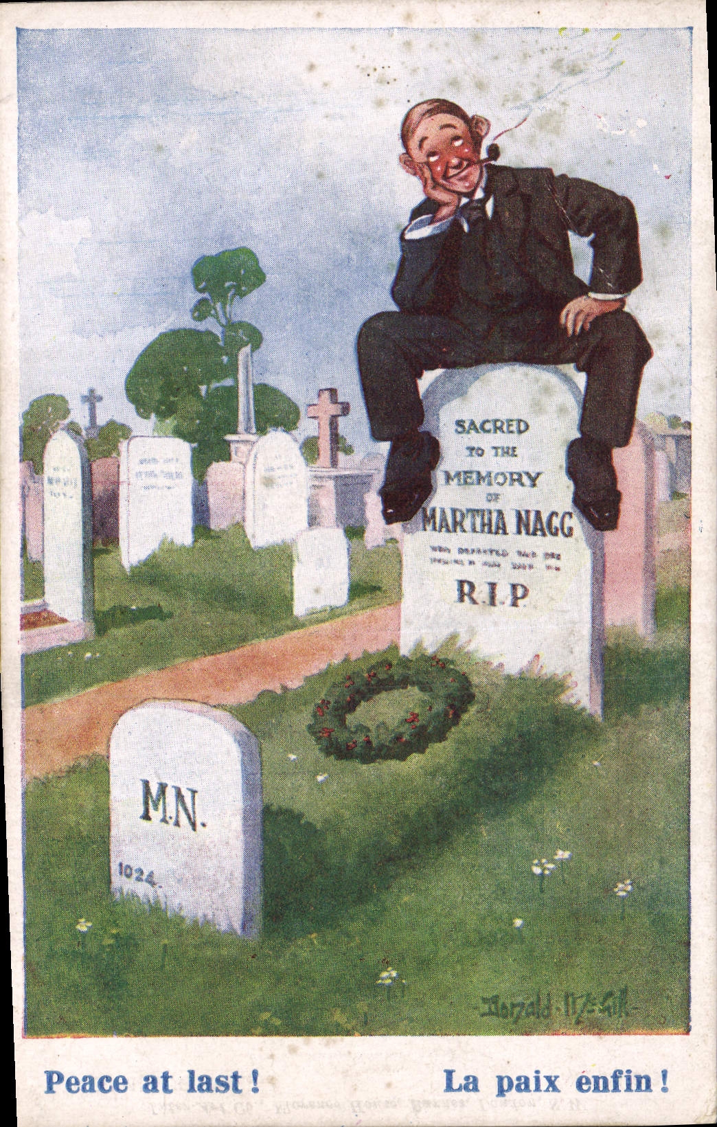 VINTAGE POSTCARD Illustrator Man Tombs Cemetery Donald McGill