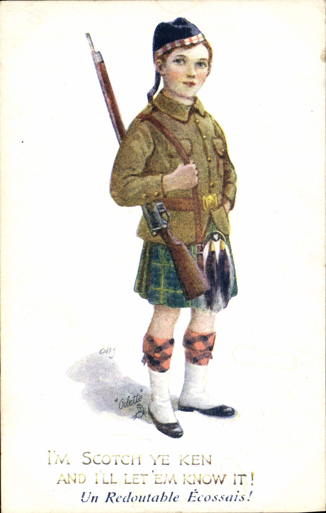 CPA Illustrateur Enfant Scotch Militaria