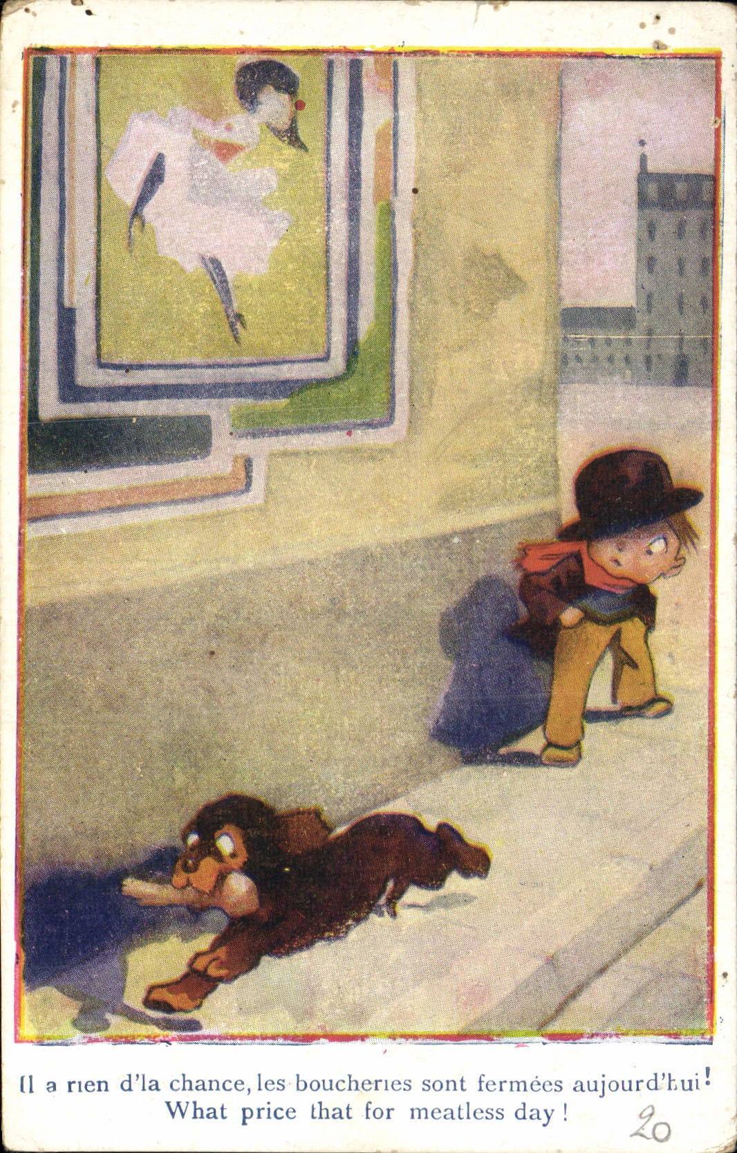 VINTAGE POSTCARD Illustrator Child Dog