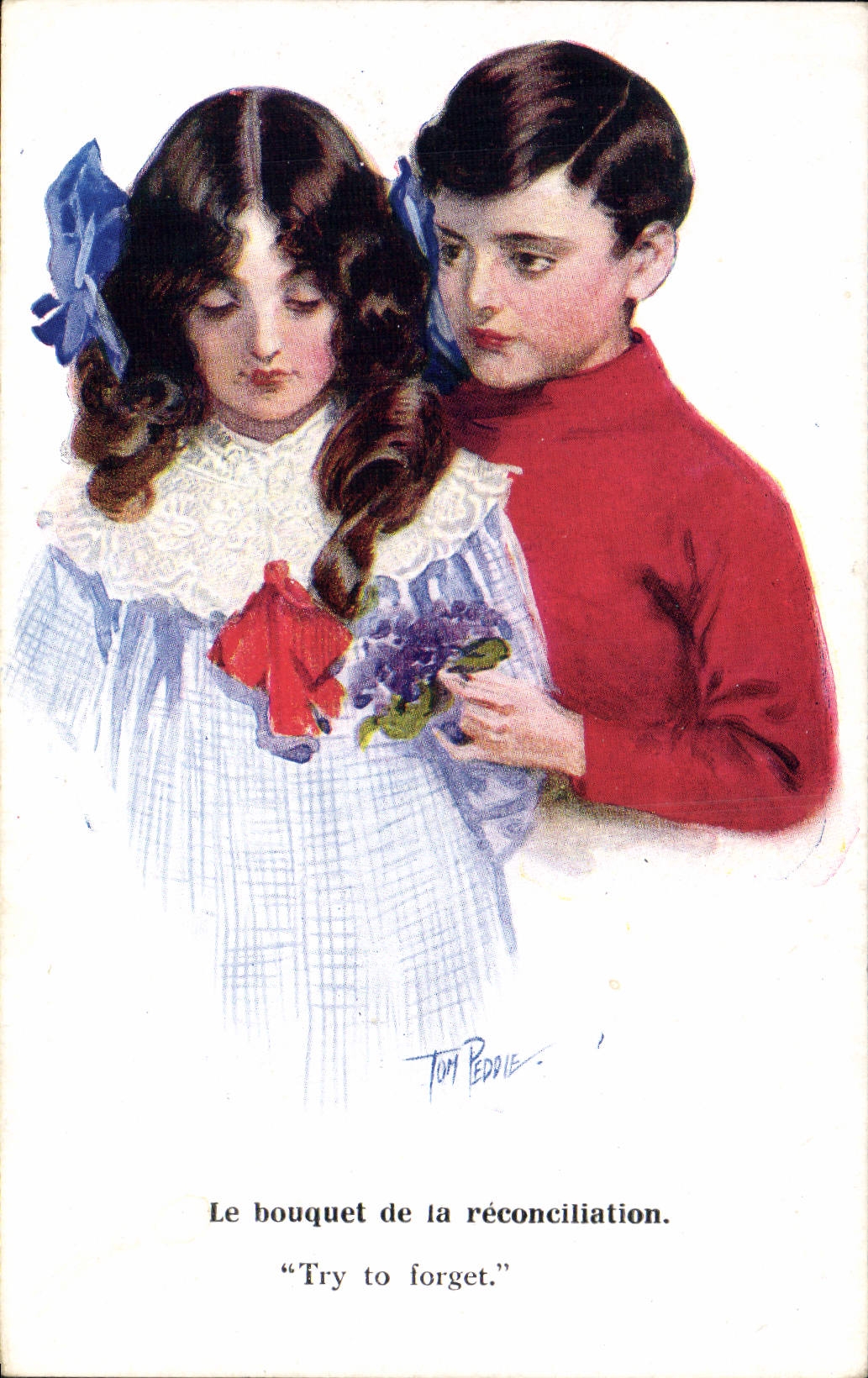 CPA Illustrateur Enfants Tom Peddie Le bouquet de la reconciliation