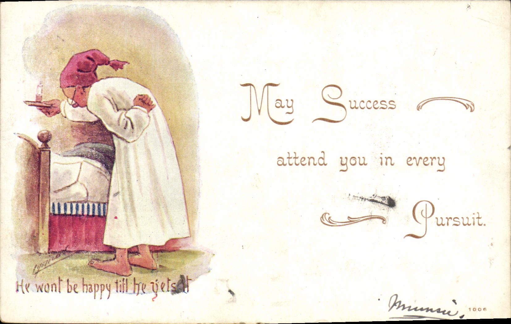 VINTAGE POSTCARD Illustrator Man out of nightdress