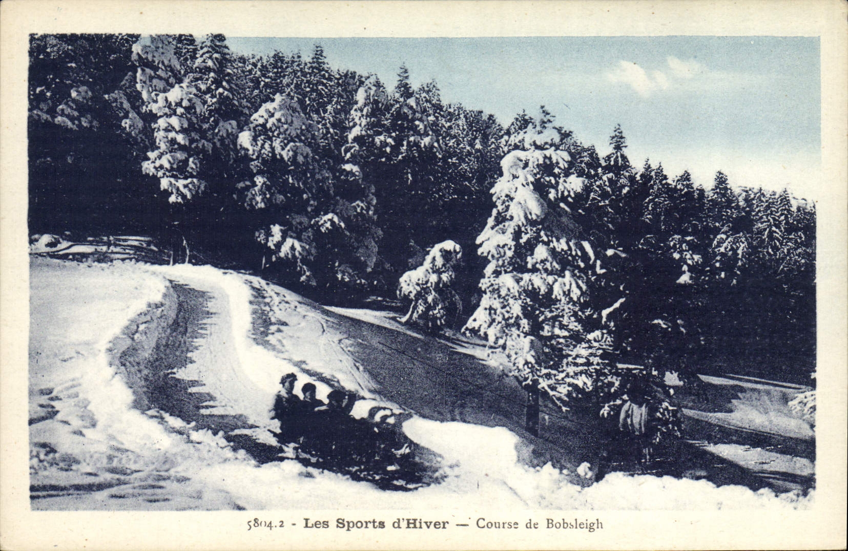 VINTAGE POSTCARD Winter sports Ski Race of Bobsleigh