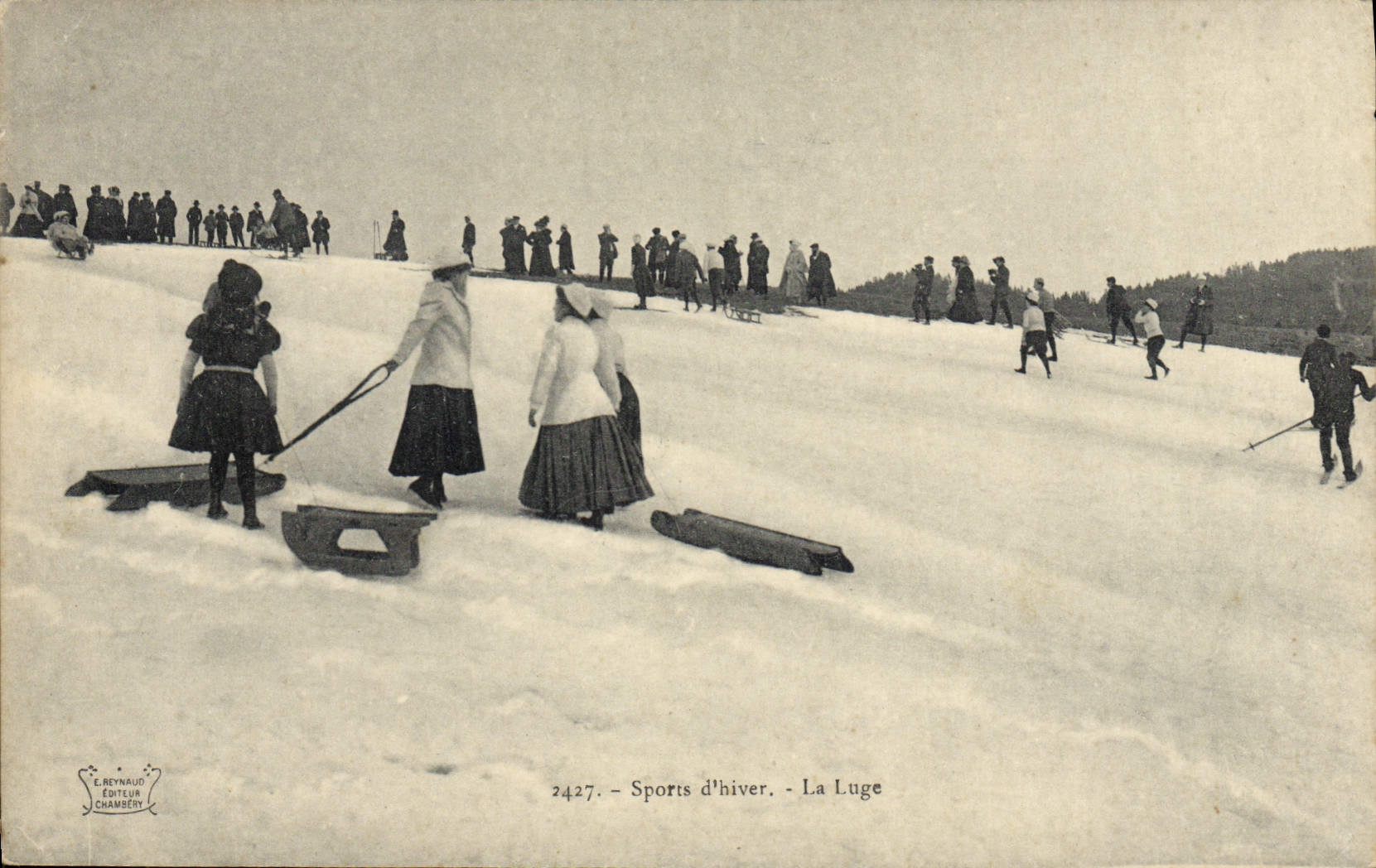 VINTAGE POSTCARD Winter sports Ski the toboggan