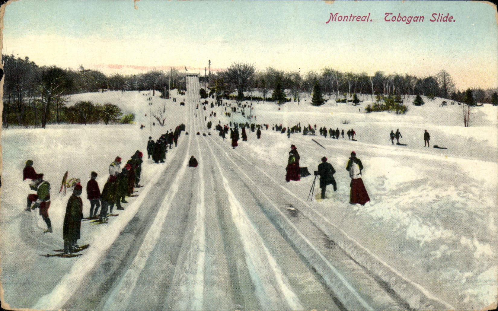 VINTAGE POSTCARD Winter sports Ski Canada Montreal Tobogan slide