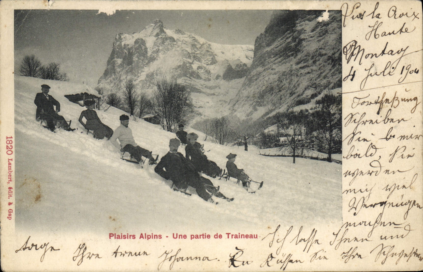 Pieza del esquí de los deportes de invierno de la POSTAL de la VENDIMIA del trineo