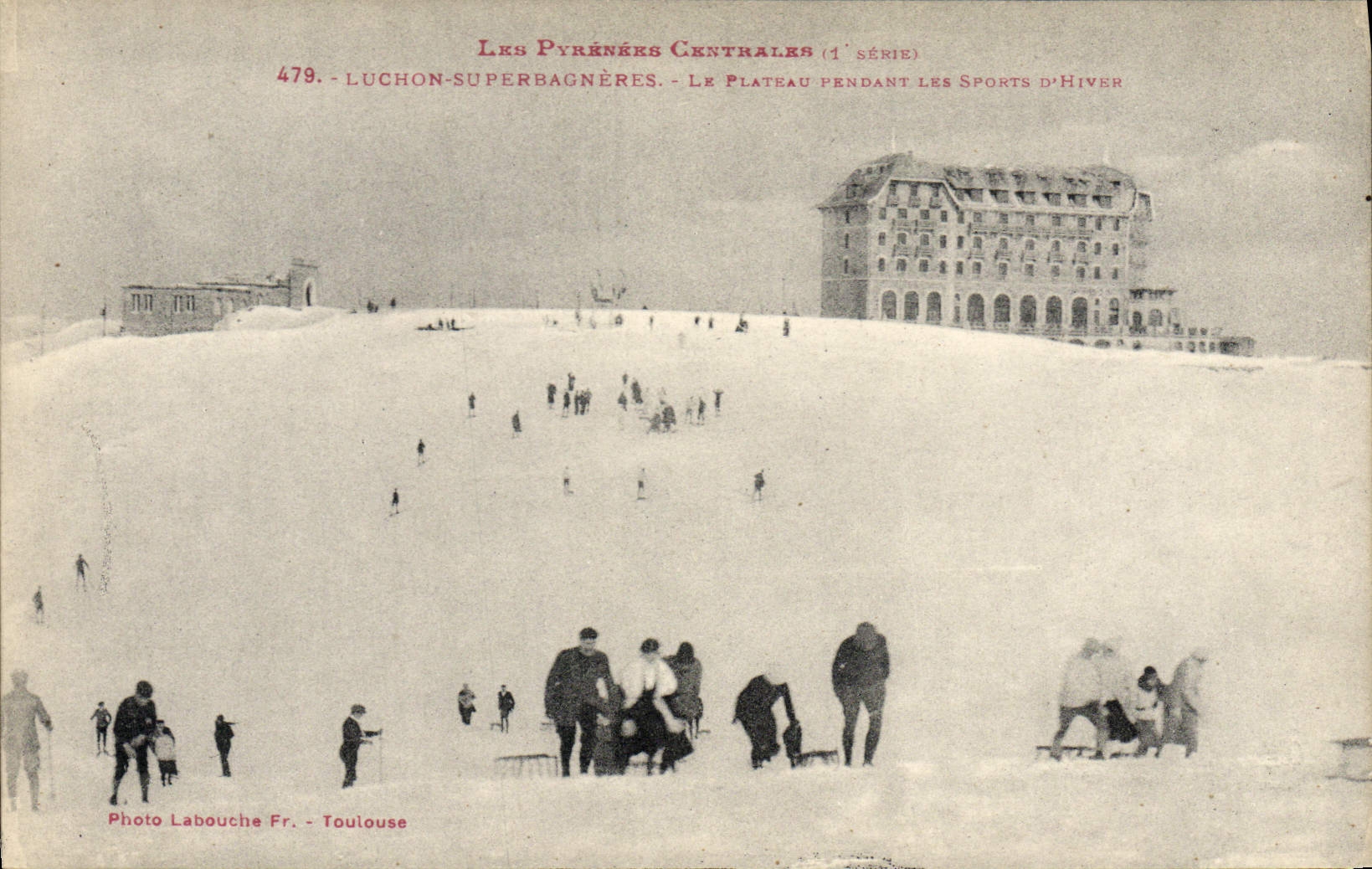 Esquí Luchon Superbagneres de los deportes de invierno de la POSTAL de la VENDIMIA la placa durante los deportes de invierno