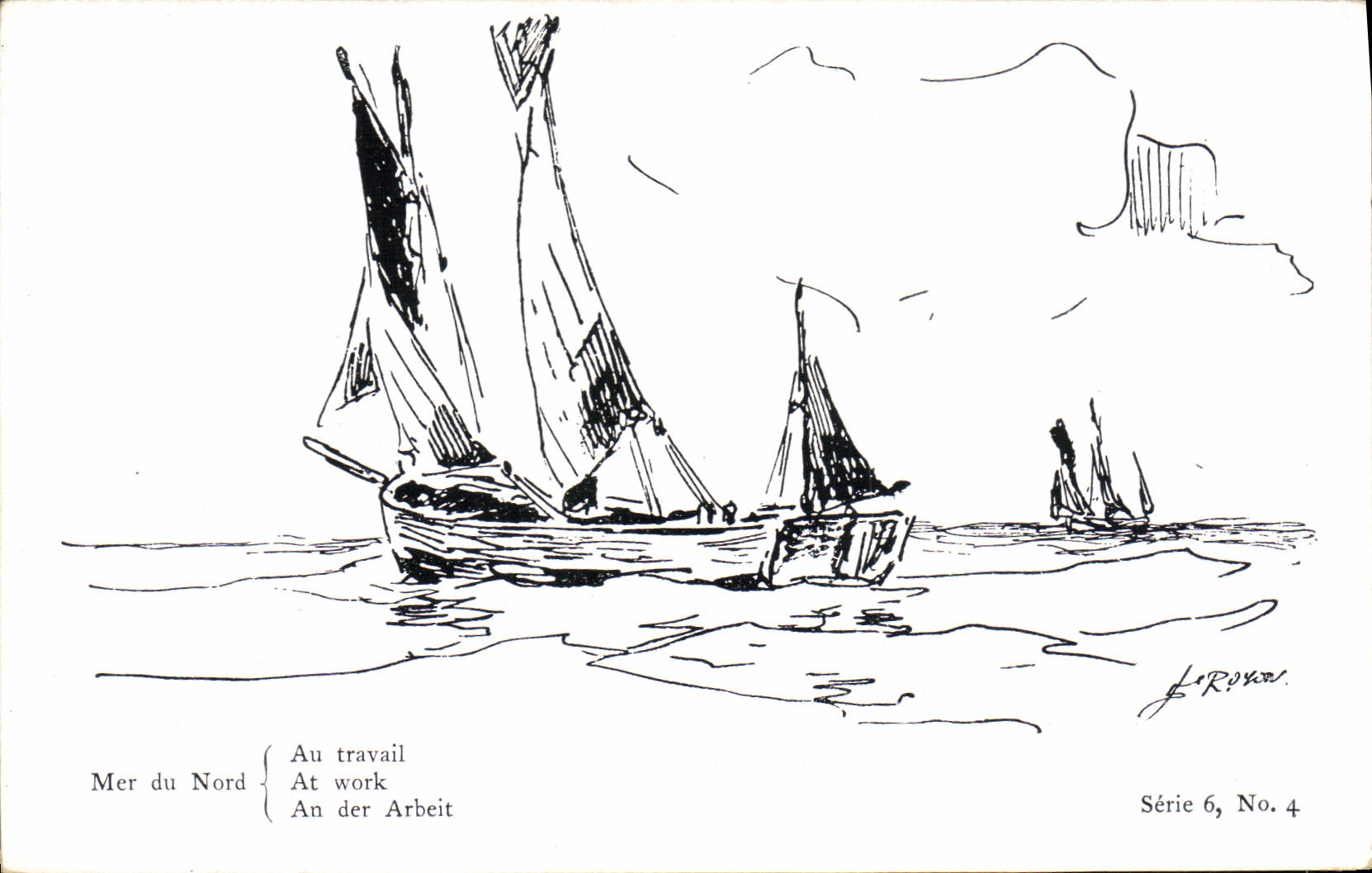 Barco de navegación de la POSTAL de la VENDIMIA el Mar del Norte a trabajar