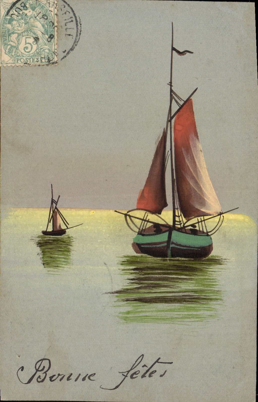 CPA Bateau Voilier (dessin a la main)