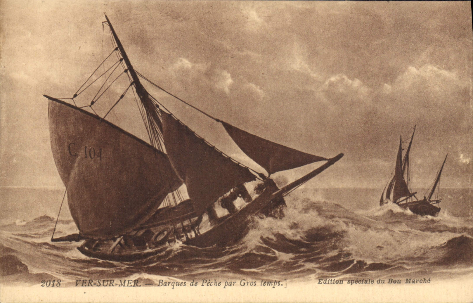 CPA Bateau Voilier Ver sur Mer Barques de peche par gros temps