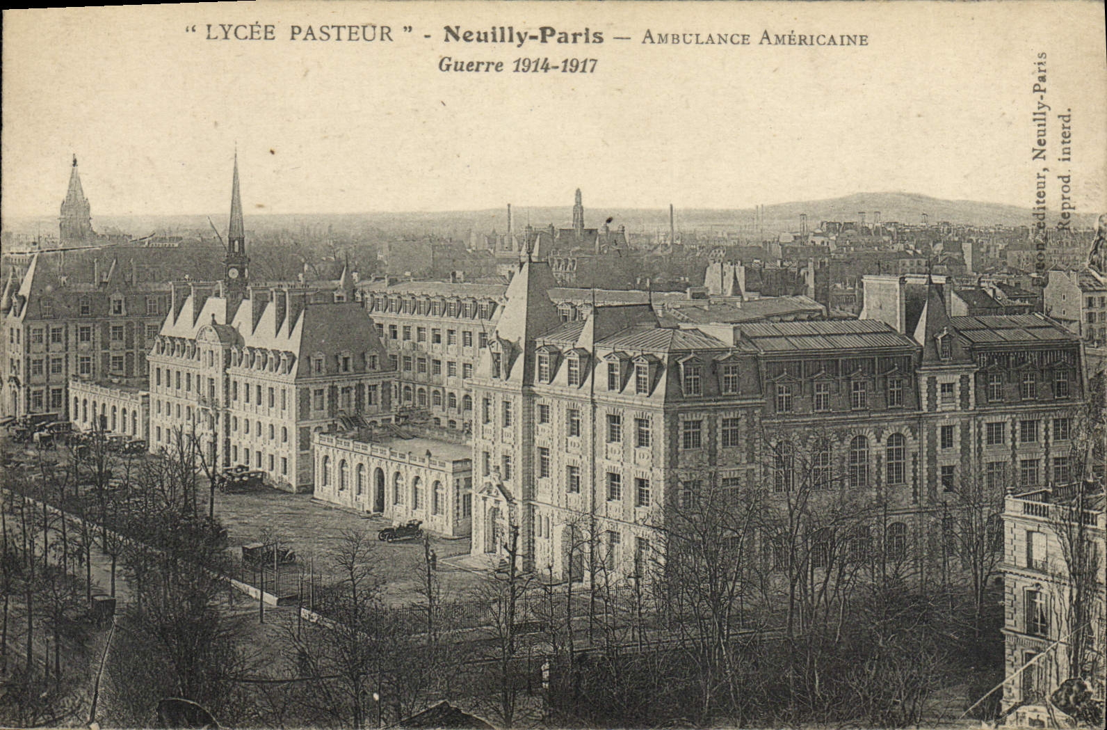 CPA Militaria Lycee Pasteur Neuilly Paris Ambulance americaine 