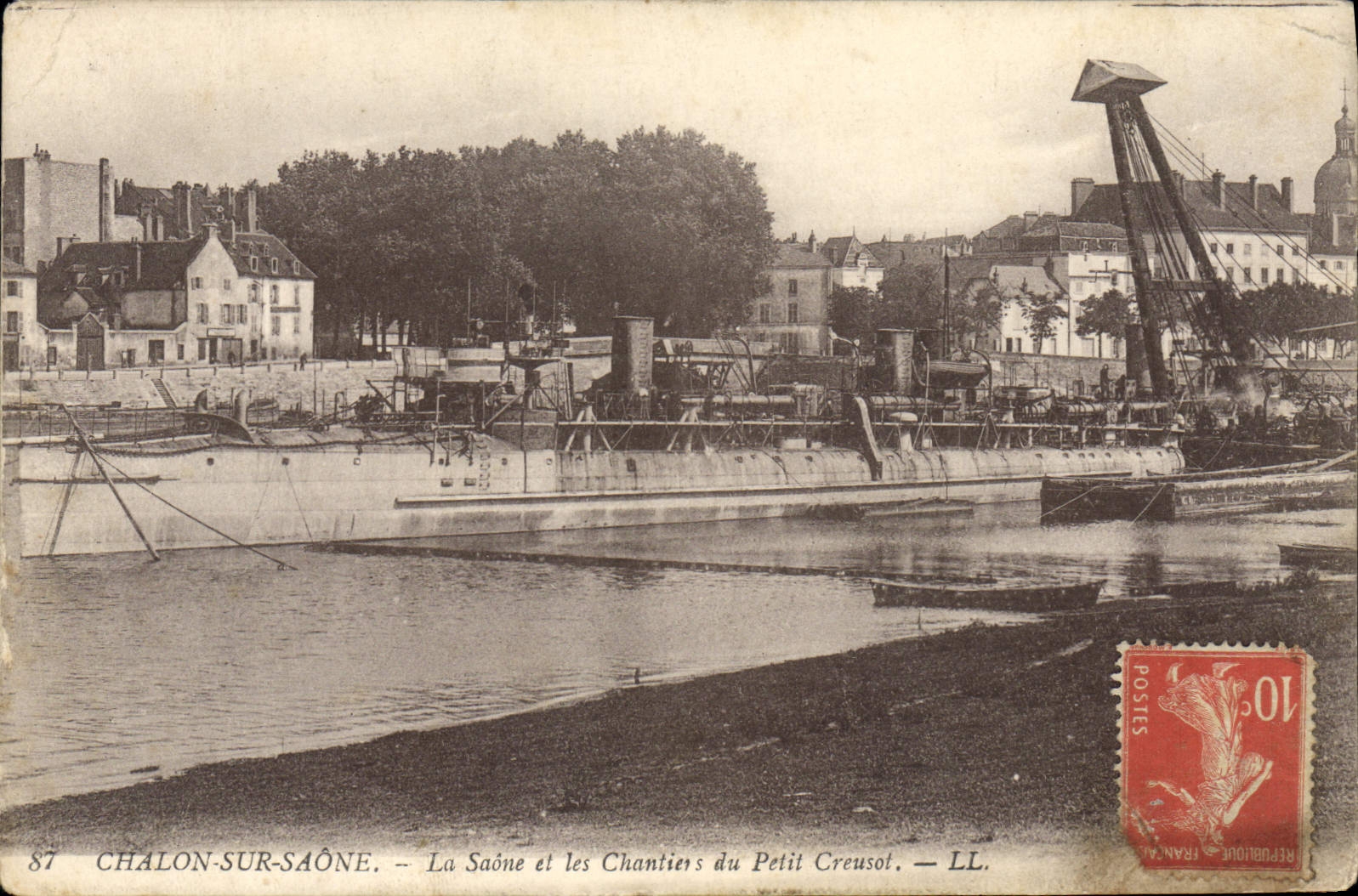 CPA Bateau Guerre Chalon sur Saone La Saone et les chantiers du Petit Creusot