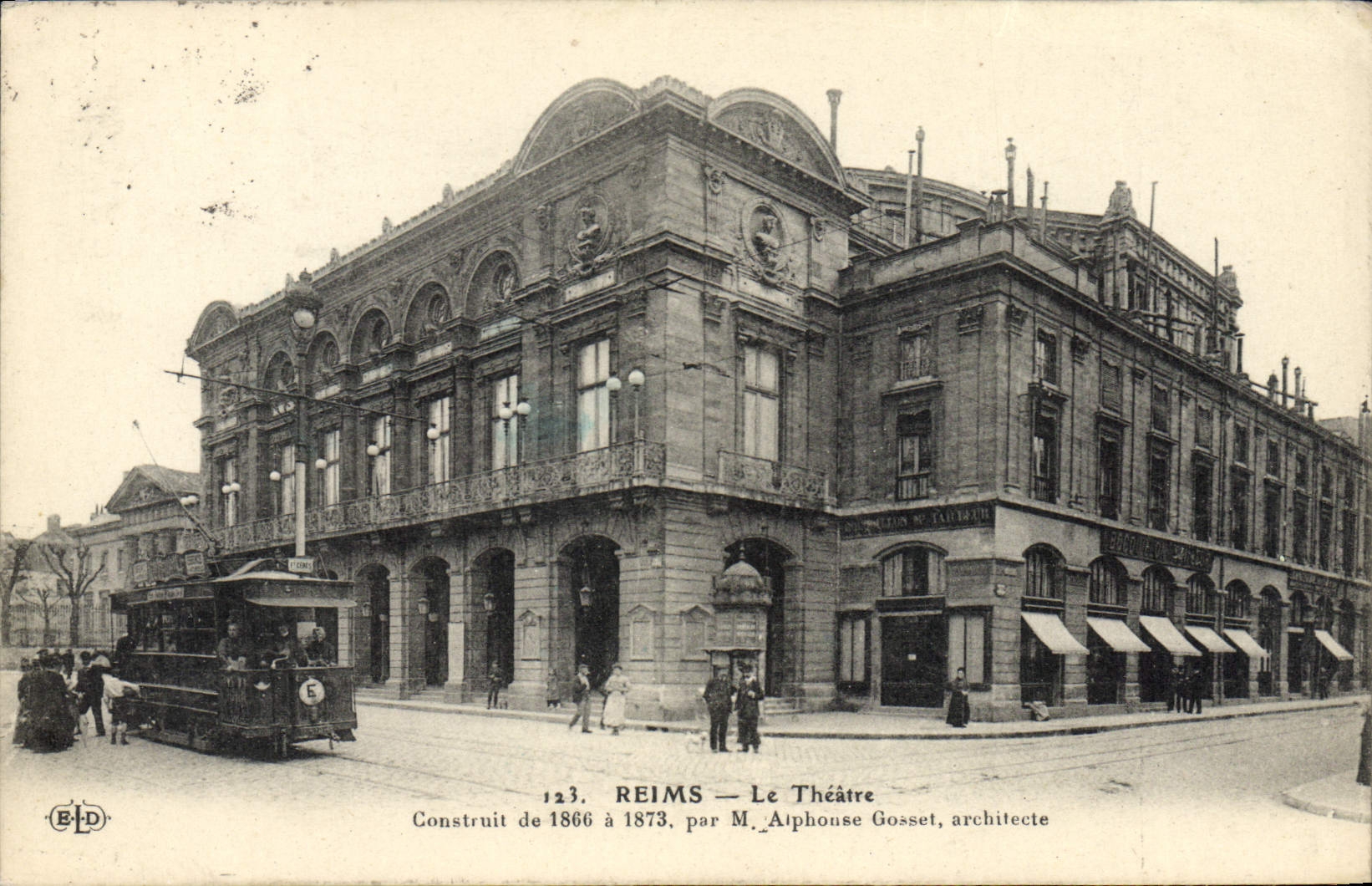 VINTAGE POSTCARD Theater Rheims Tram