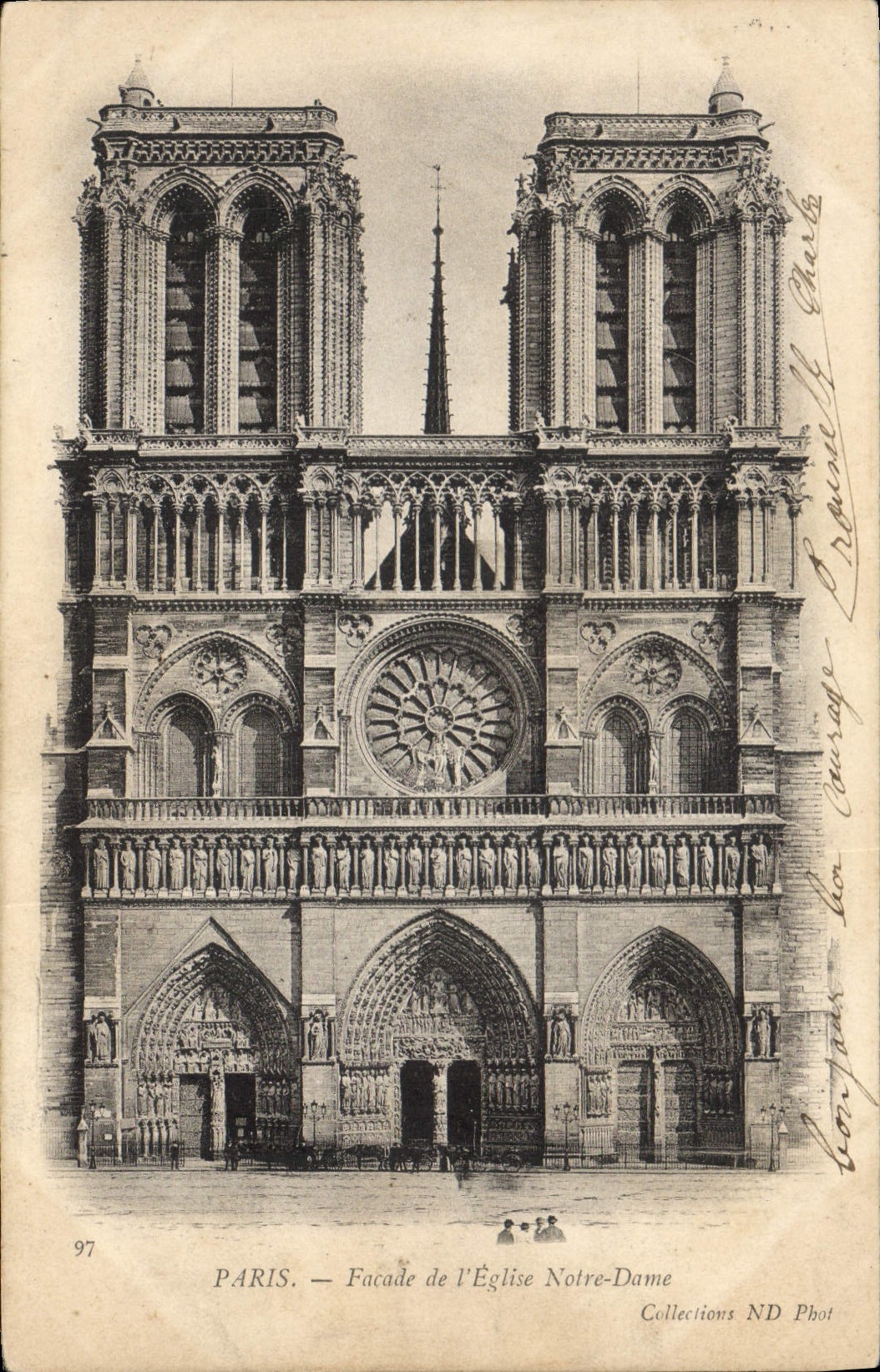 VINTAGE POSTCARD Paris Frontage of the Notre Dame Church