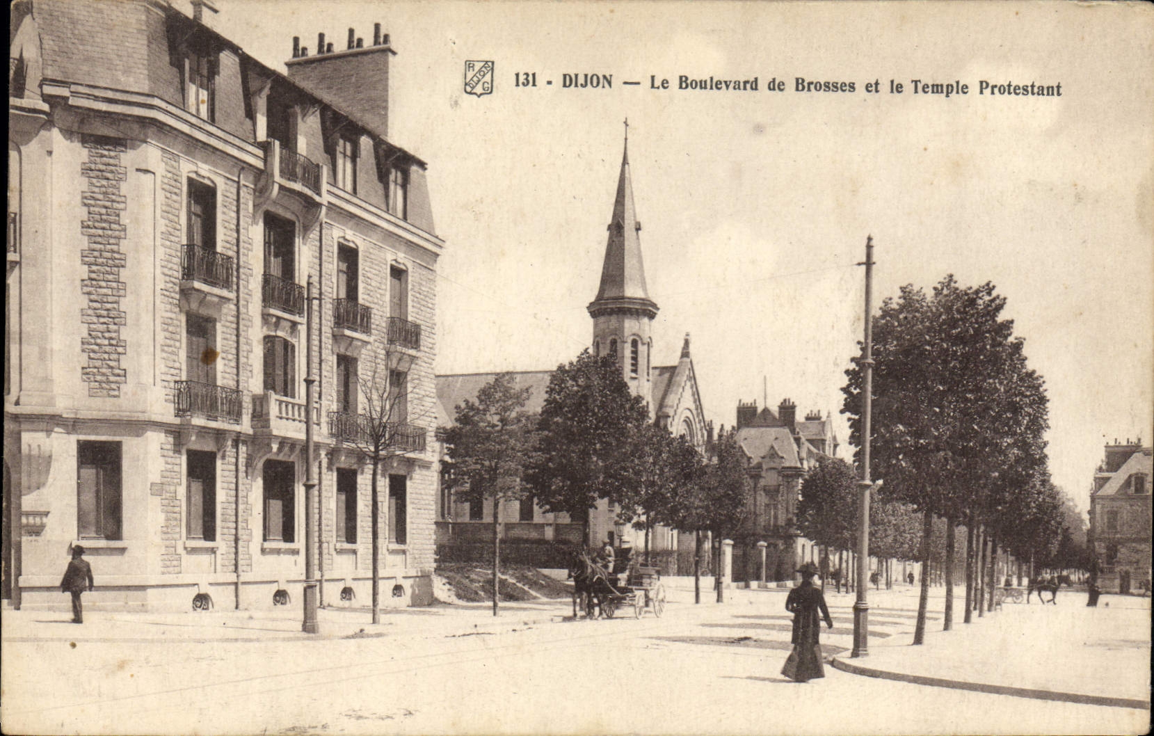 POSTAL Dijon de la VENDIMIA el bulevar de los cepillos y del templo protestante