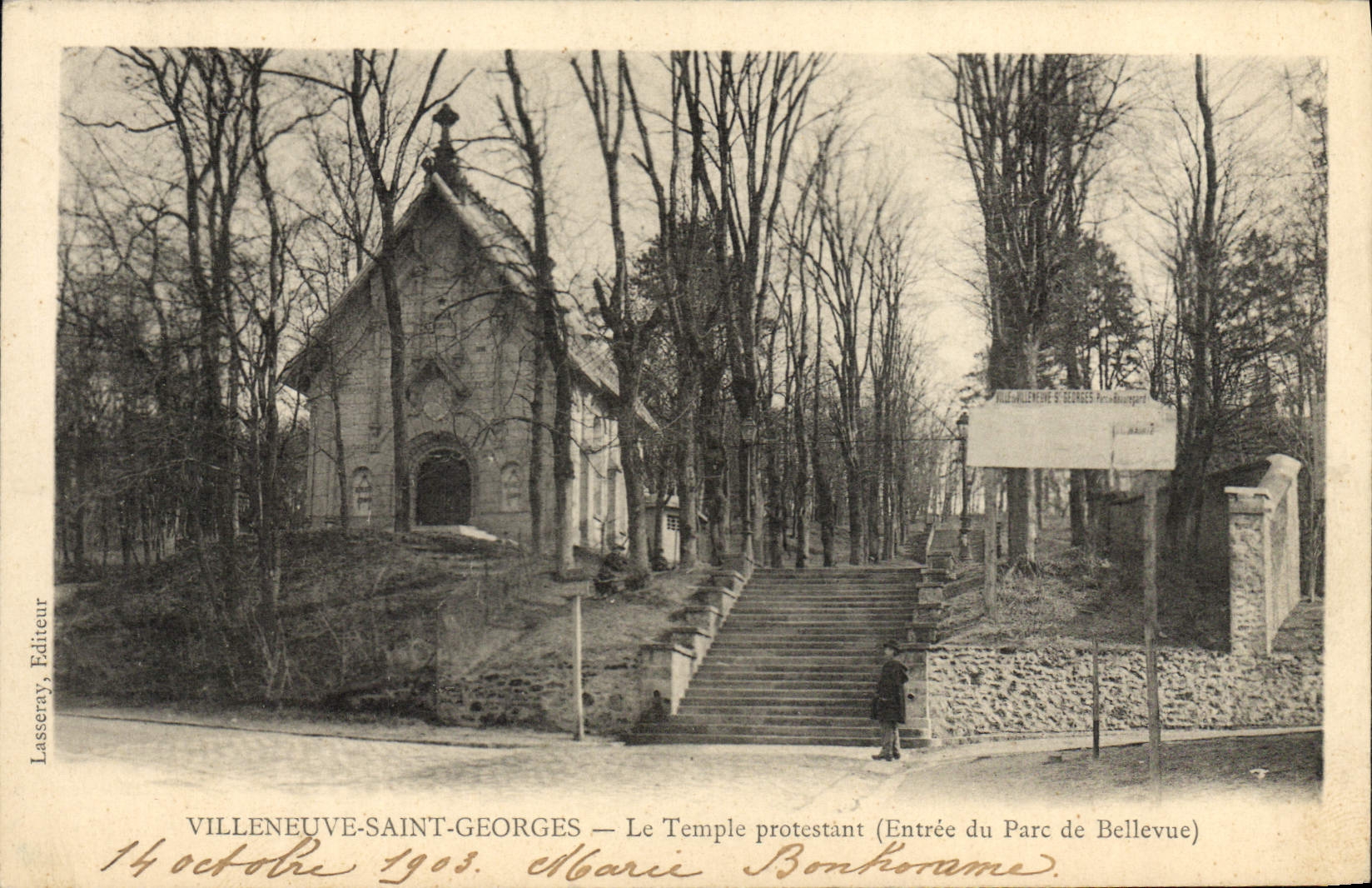 POSTAL Villeneuve santo Jorte de la VENDIMIA la entrada protestante del templo del parque de Bellevue