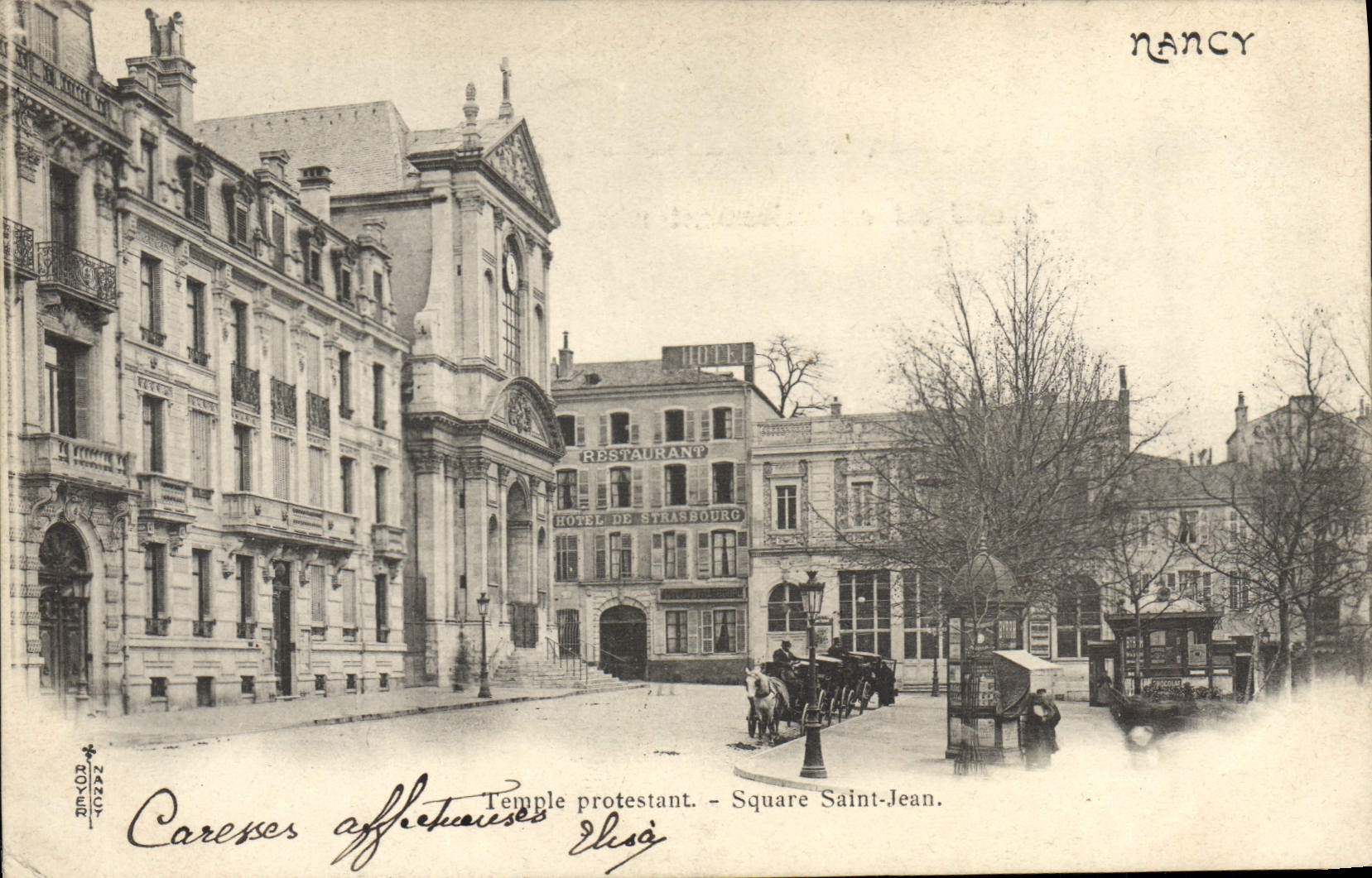 Jardín público santo de protesta Jean del templo de Nancy de la POSTAL de la VENDIMIA