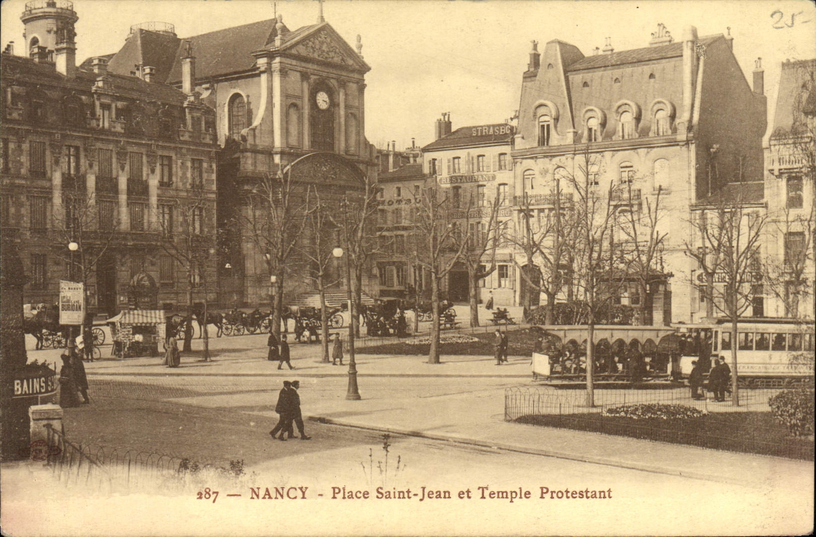 La POSTAL Nancy de la VENDIMIA coloca Jean santo y el templo protestante